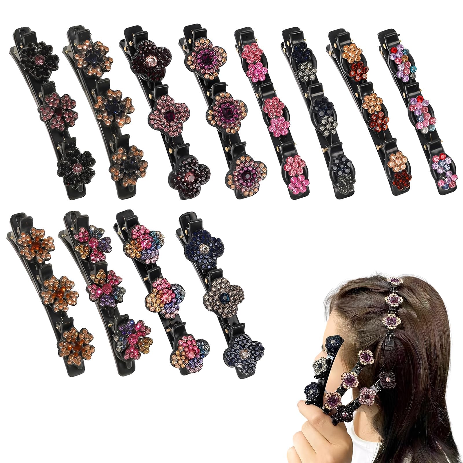 HSUYUN 12 Stück Funkelnde Doppelschicht Haarspangen Damen, Stilvolle Haarspangen Damen, Blumen Haarclips, Doppelschichtstruktur Haarspange, die für Tägliche Klassen, Arbeiten und Tanzvorführungen