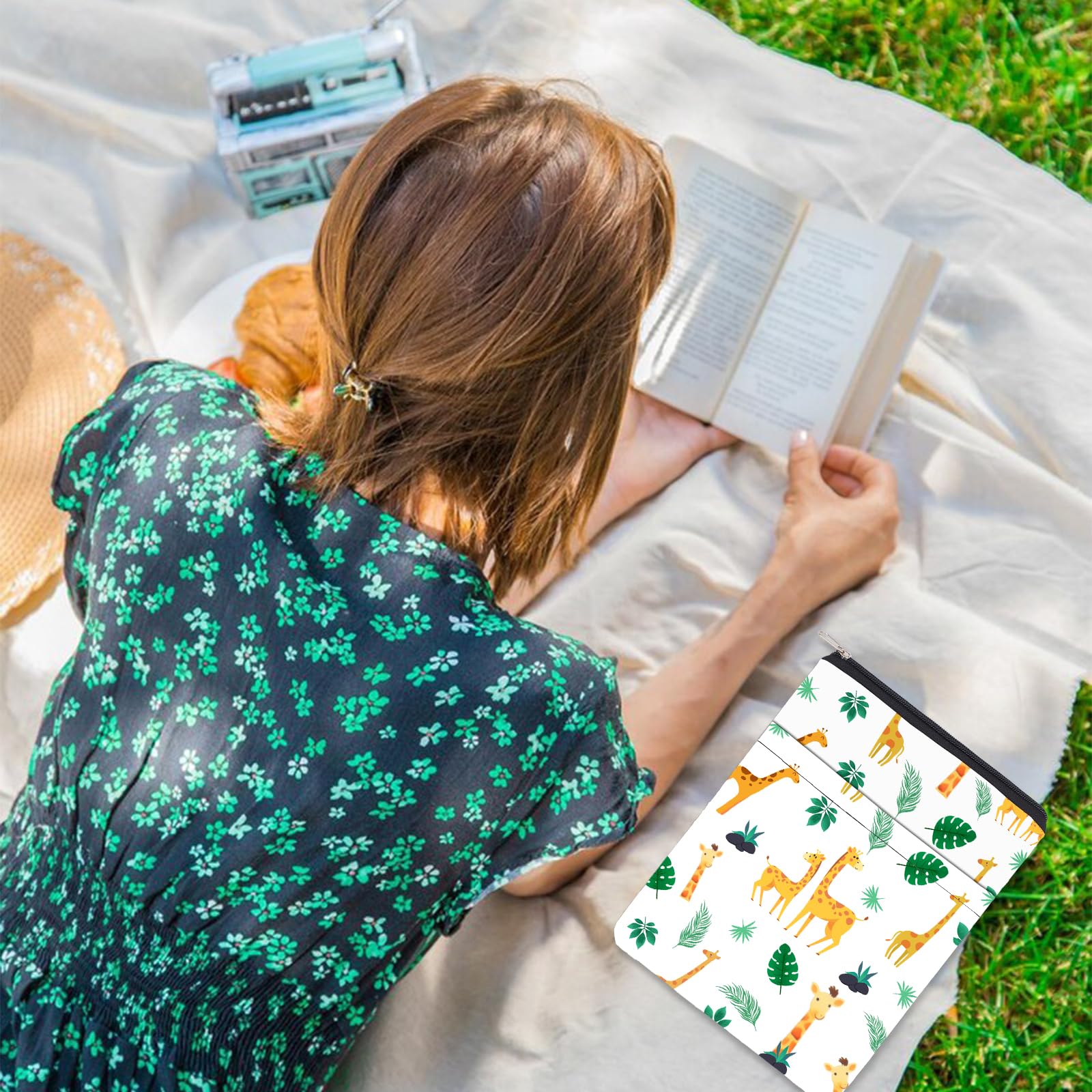 NICENEEDED Giraffe Book Protector with Front Pocket, Lightweight Book Cases Waterproof Book Carrier with Zipper - Image 3
