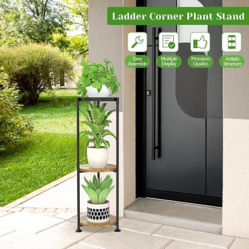 Miniatura 7 de KreuRaxy Soporte de metal alto de 3 niveles para plantas de interior y exterior, soportes de esquina para plantas de interior, múltiples estantes de