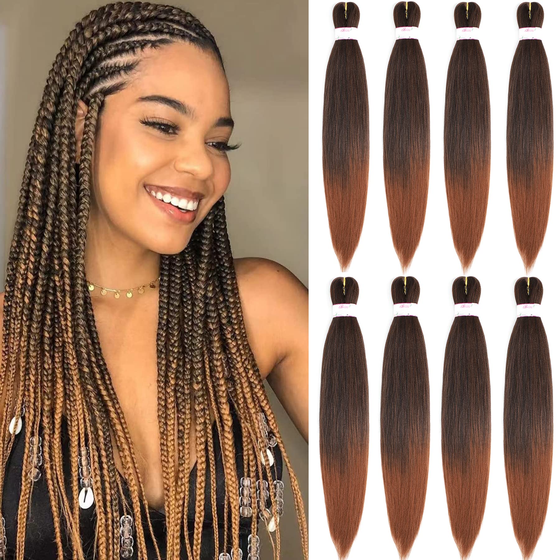 BEFUNNY Braiding Hair,Pre Stretched Braiding Hair, 24 Inch 8 Packs