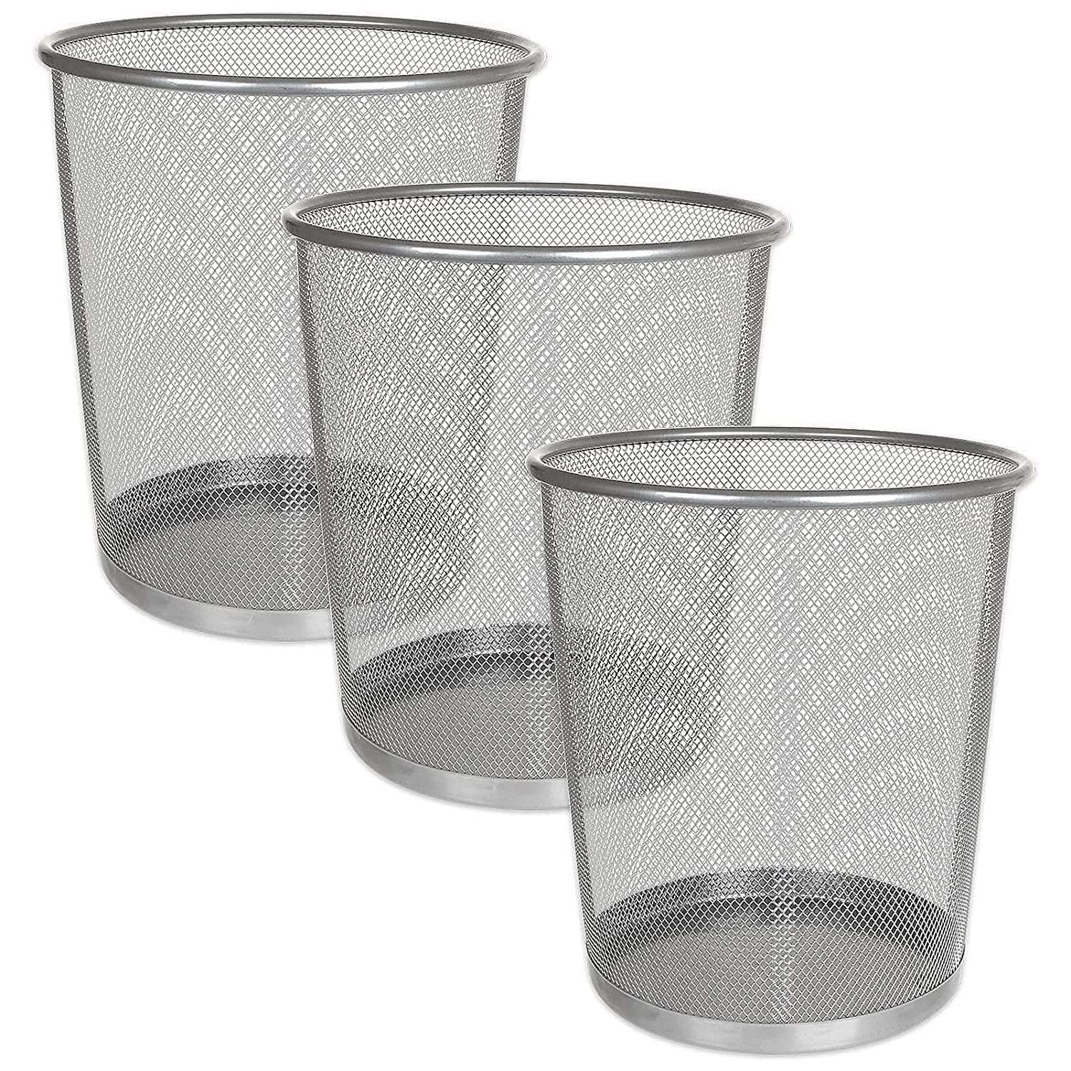 Best House | Metal Mesh Bin | Round | GRAY | Pack of 3 | Waste Paper Bin | Metal Wire Waste Basket Trash Can, Lightweight and Sturdy Rubbish Bin, Ideal for Kitchen Home Office Living Room Bedroom