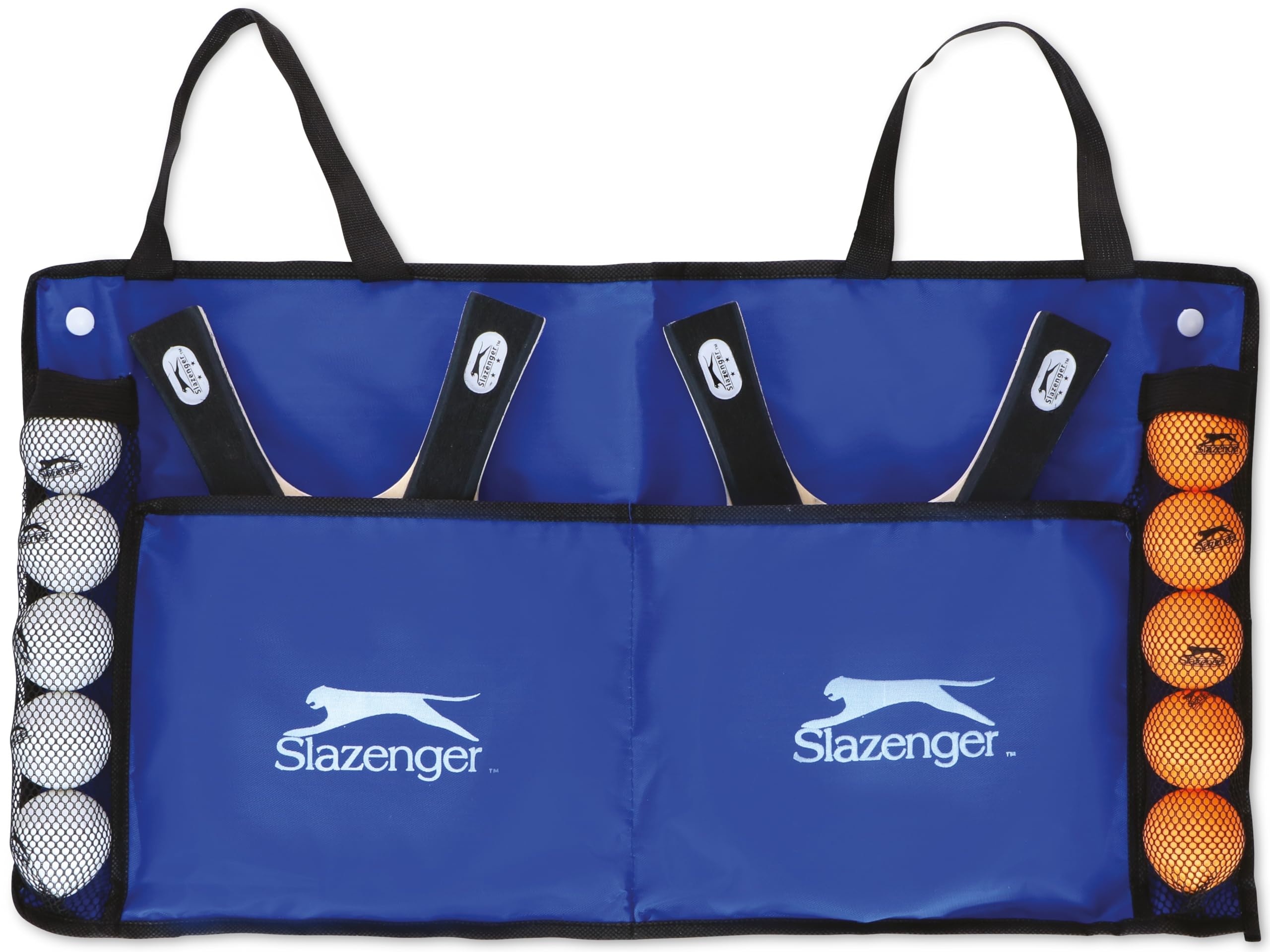Slazenger Juego de Tenis de Mesa, 15 Piezas, 4 Raquetas de Ping Pong, 10 Pelotas de Ping Pong y 1 Bolsa de Transporte, fácil de Llevar, Multicolor