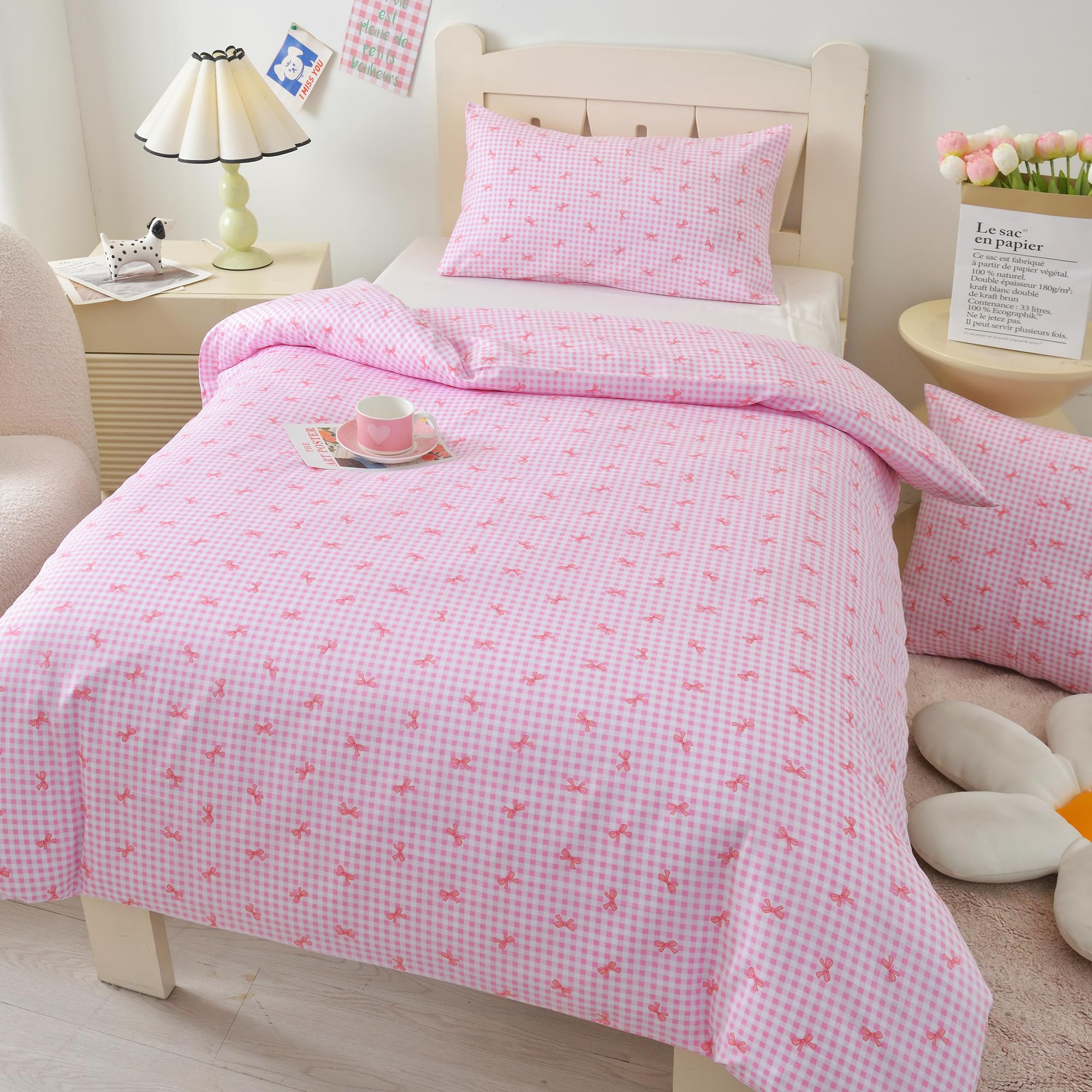 HMtideby Pink bowknot Toddler Kids Bedding Set for Girls Cot Bed Duvet Cover with Pillowcase, 2 pcs, 120 x 150 cm - Image 3