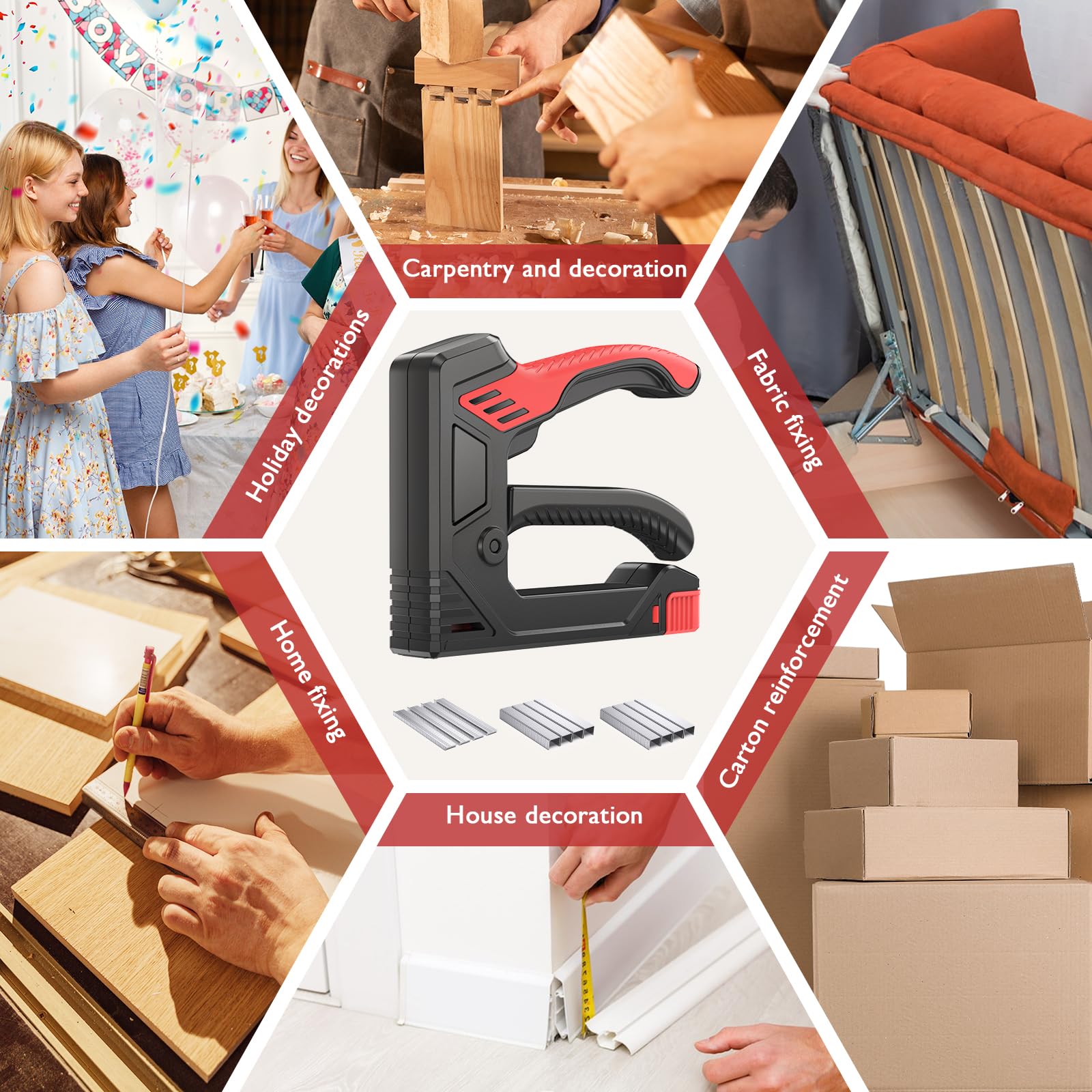 Pinzatrice manuale leggera con 600 punti, cucitrice per tappezzeria per legno, tessuto, artigianato e mobili, manico ergonomico in TPU, graffette compatibili D/T per progetti fai da te