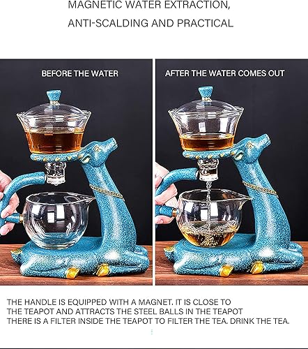 Miniatura 4 de RORA Juego de tetera de vidrio semiautomática giratoria por goteo con infusor Lazy Kungfu Juego de tetera (tetera de cierto)