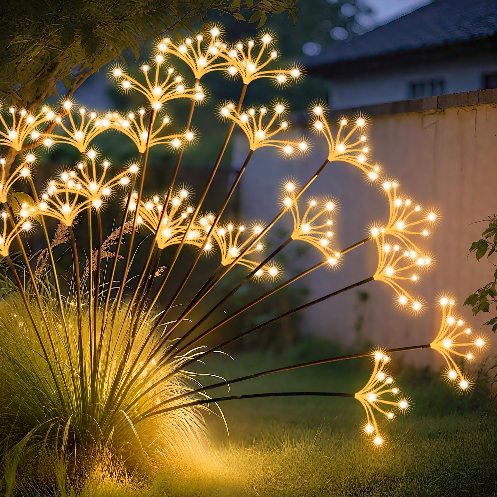 JJGoo Solar Garden Lights, New Upgraded 4 Pack Solar Swaying Starburst Light, Waterproof Fireworks Outdoor Lights, Yard Patio Pathway Decoration, Warm White-image-47