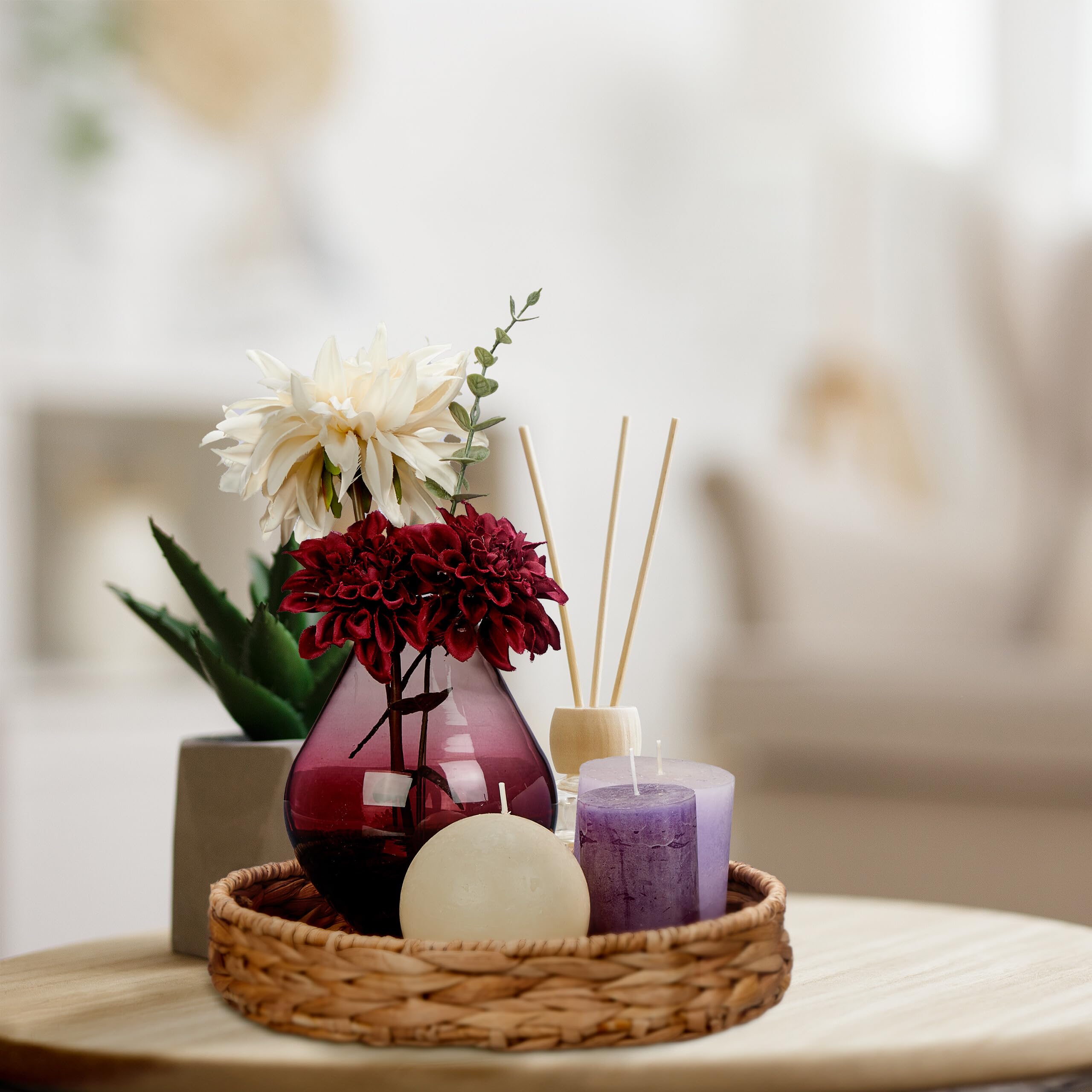Relaxdays Vassoio da Portata, Set da 2 Ciotole Ø 32 e 25 cm, Centrotavola Svuotatasche Rotondo, Aspetto Vimini, Naturale