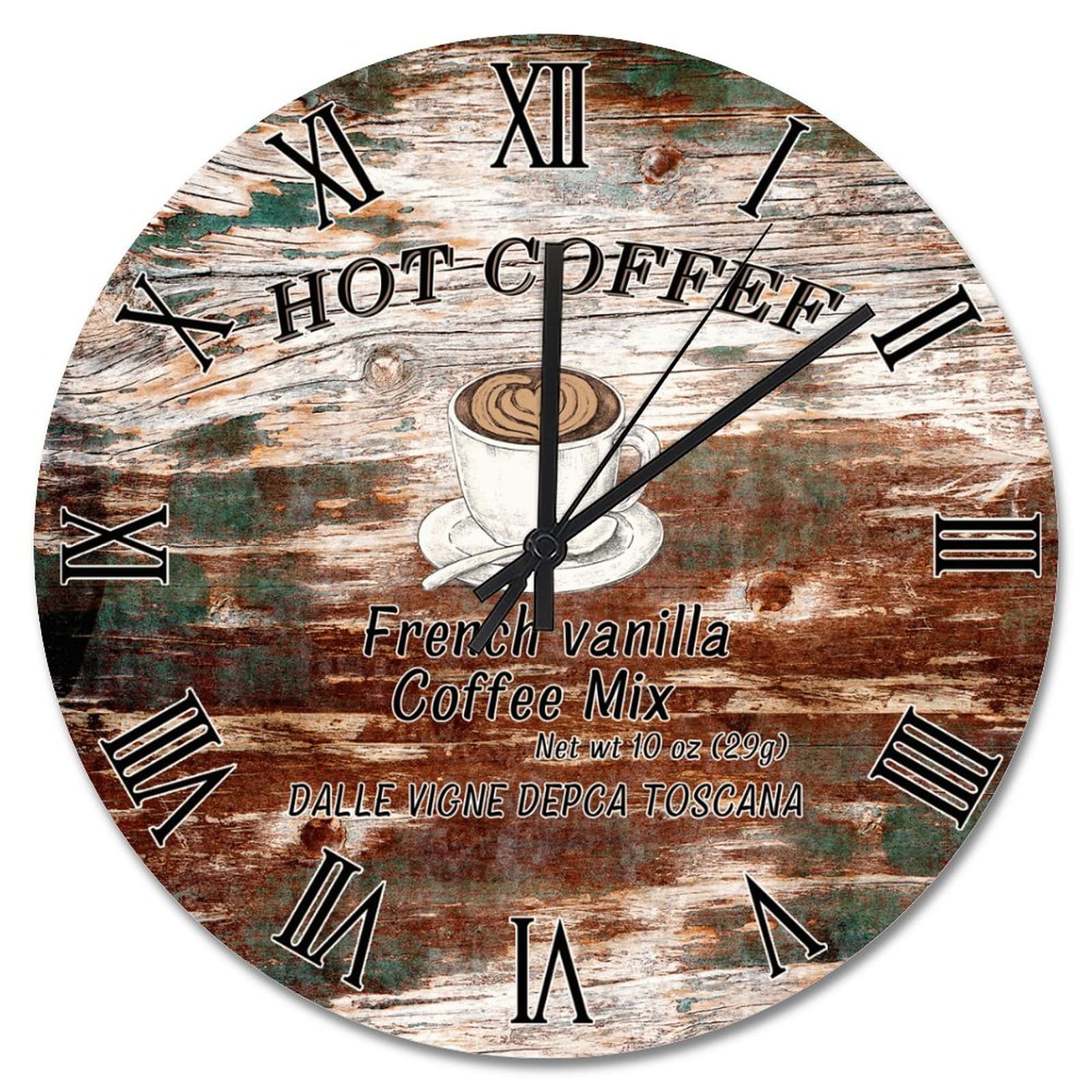 Horloge murale sans tic-tac silencieuse en bois fissuré vintage de 38 cm
