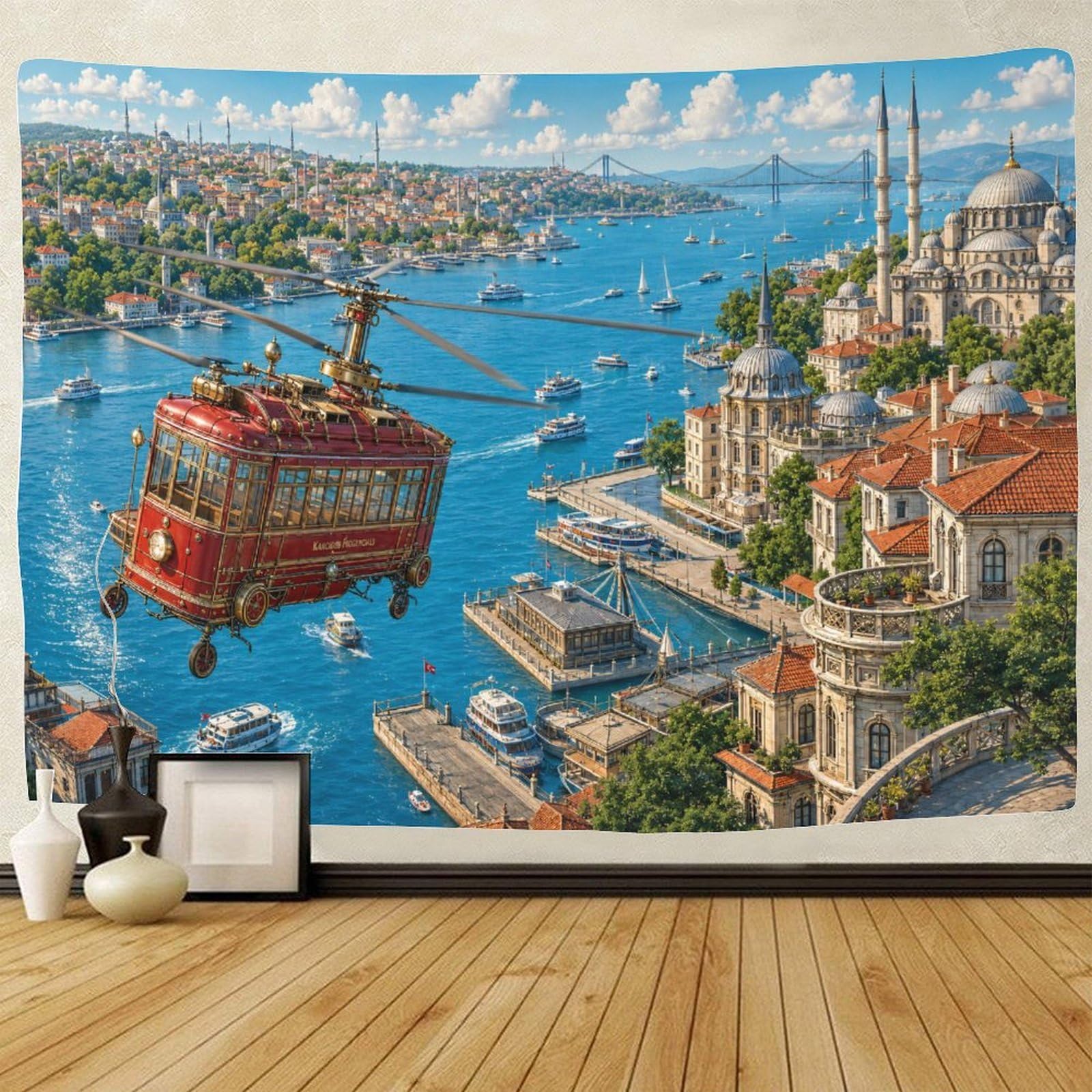 GPMNBCXZK Retro Futuristic Helicopter 3D Print Wall Hanging Decor Tapestry Wall Art Decor Tapestries Poster Home Decoration Bedroom Dorm 150cmx200cm