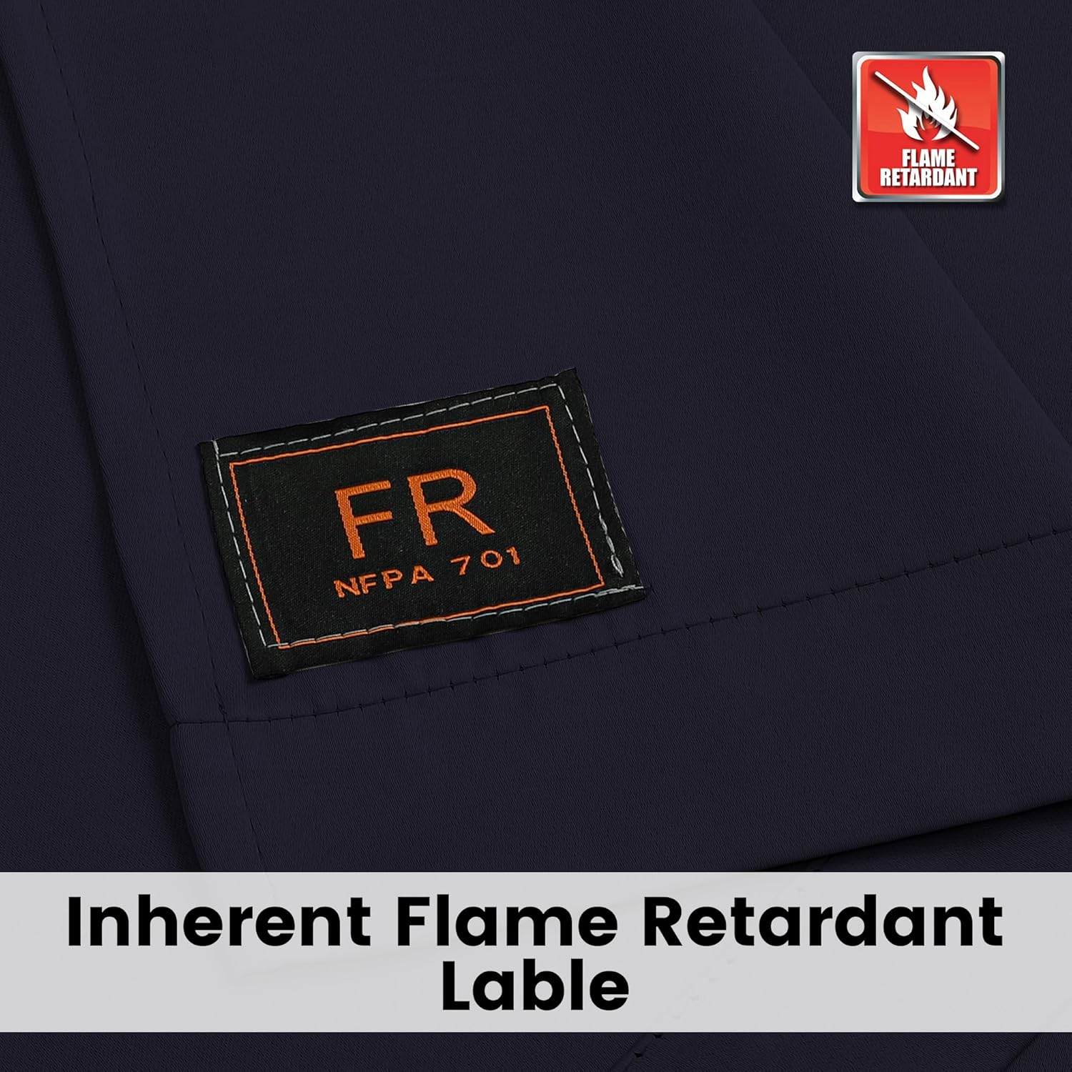 Navy Room Darkening Inherent Flame Retardant Curtains Meet NFPA701 Test, Grommet Sound Insulation Heat Insulation Curtains(2 Panels, Navy, 52 X 96 in)