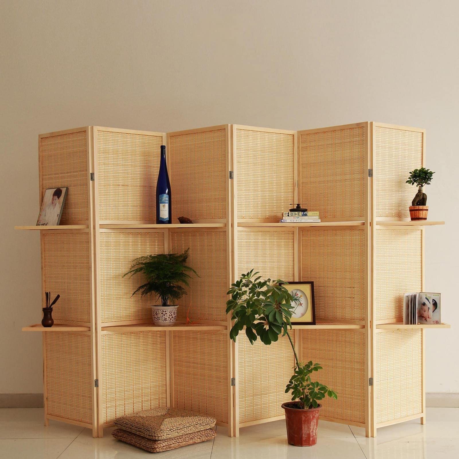 Divisor de Habitación, Biombo de bambú, Separador Independiente para Sala de Estar, Restaurante, Estudio, 7 tamaños