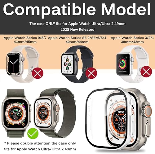 Miniatura 2 de Miimall Funda compatible con Apple Watch Ultra de 1.92 pulgadas (1.929 in) con protector de pantalla de vidrio templado, cubierta protectora de