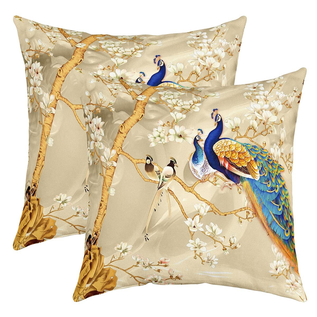 Homemissing Peacock Throw Pillow Cover Set of 2s 16"x16" Animal Theme Soft B Cushion Covers for for Sofa Peacock Feathers Design Decorative Pillowcases Outdoor Pillows Covers