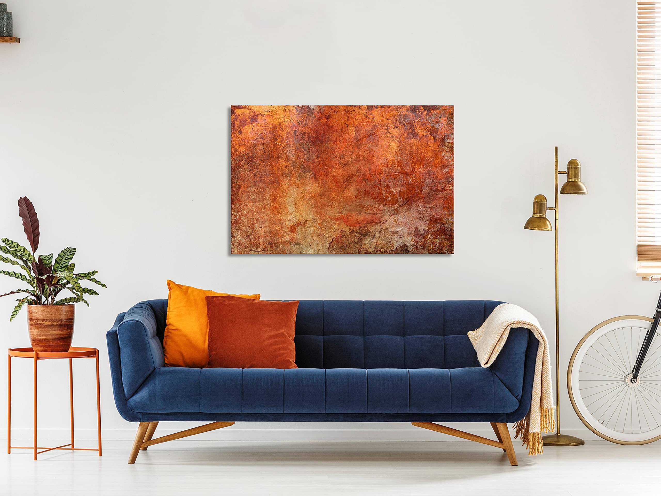 YPY Abstrakte Wandkunst In Orange – 60x90 Cm, Mit Schwarzem L-Rahmen, Moderne Leinwand Für Wohnzimmer & Flur