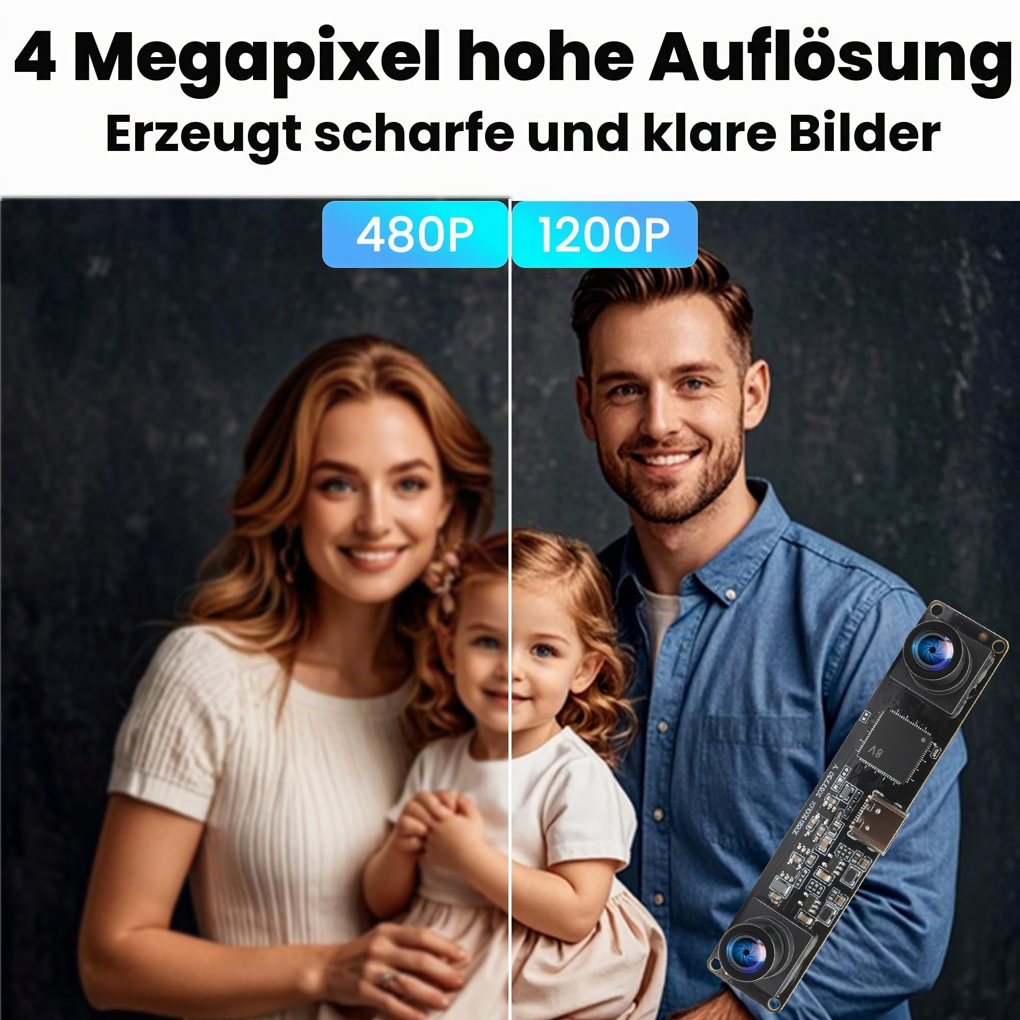 ELP 120fps 3D Stereo USB Kamera Global Shutter 1200P Synchronisierung Dual Lens USB Kameramodul 90 Grad Kamera für PC Computer Plug and Play zur Gesichtserkennung Scannen von QR Codes
