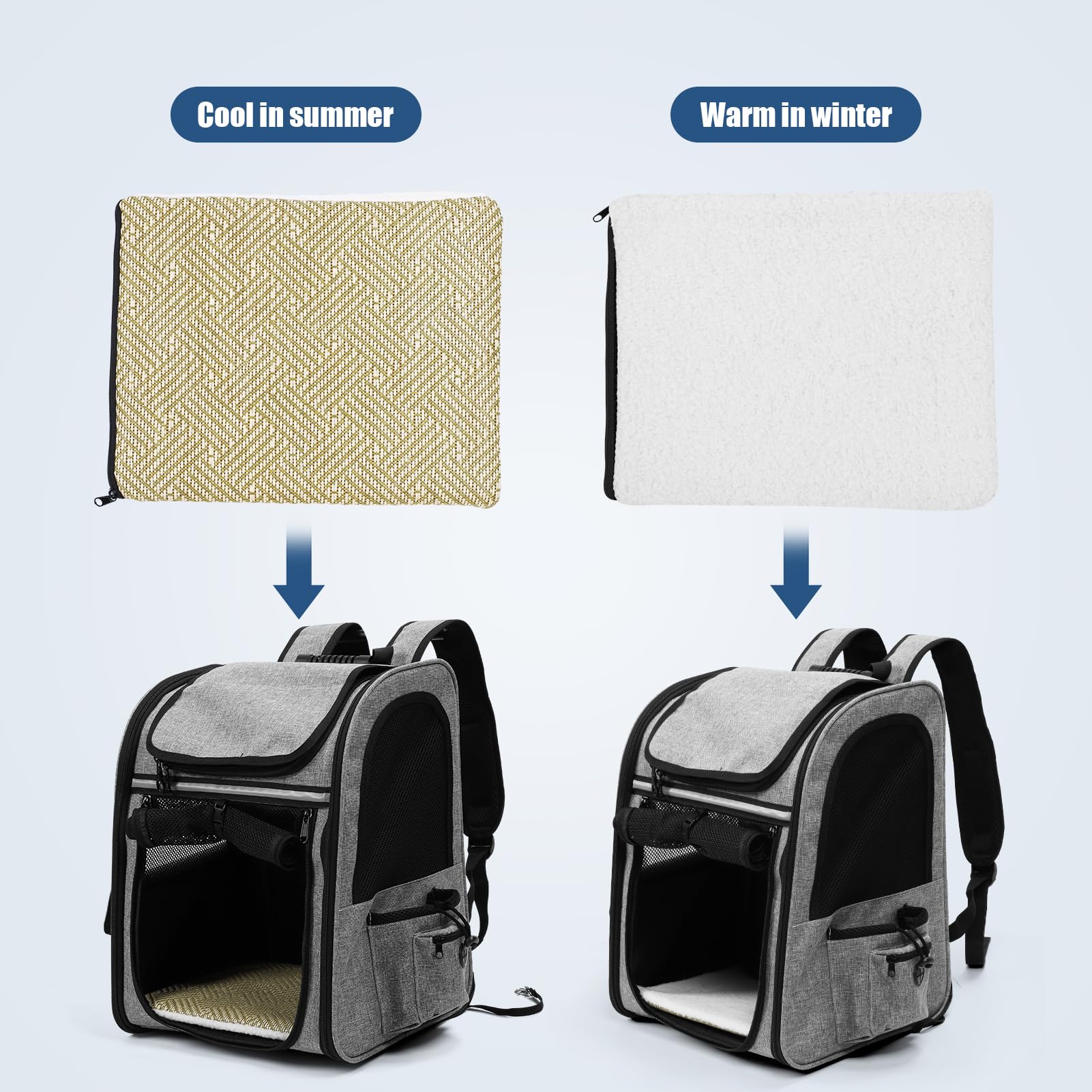 Sac Transport Chat,Sac à Dos Extensible pour Chat pour Chien jusqu'à 8 kg-avec Laisse de sécurité intérieure et Tapis pour Animaux de Compagnie-Sac de Transport pour Chat (Max.8KG)