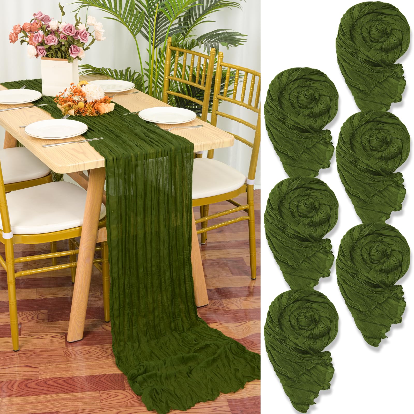 2 Runner Tavola Verde Runner da Tavola Garza 90 x 300cm per Matrimonio Festa Compleanno Decorazione Bohémien Lavabile