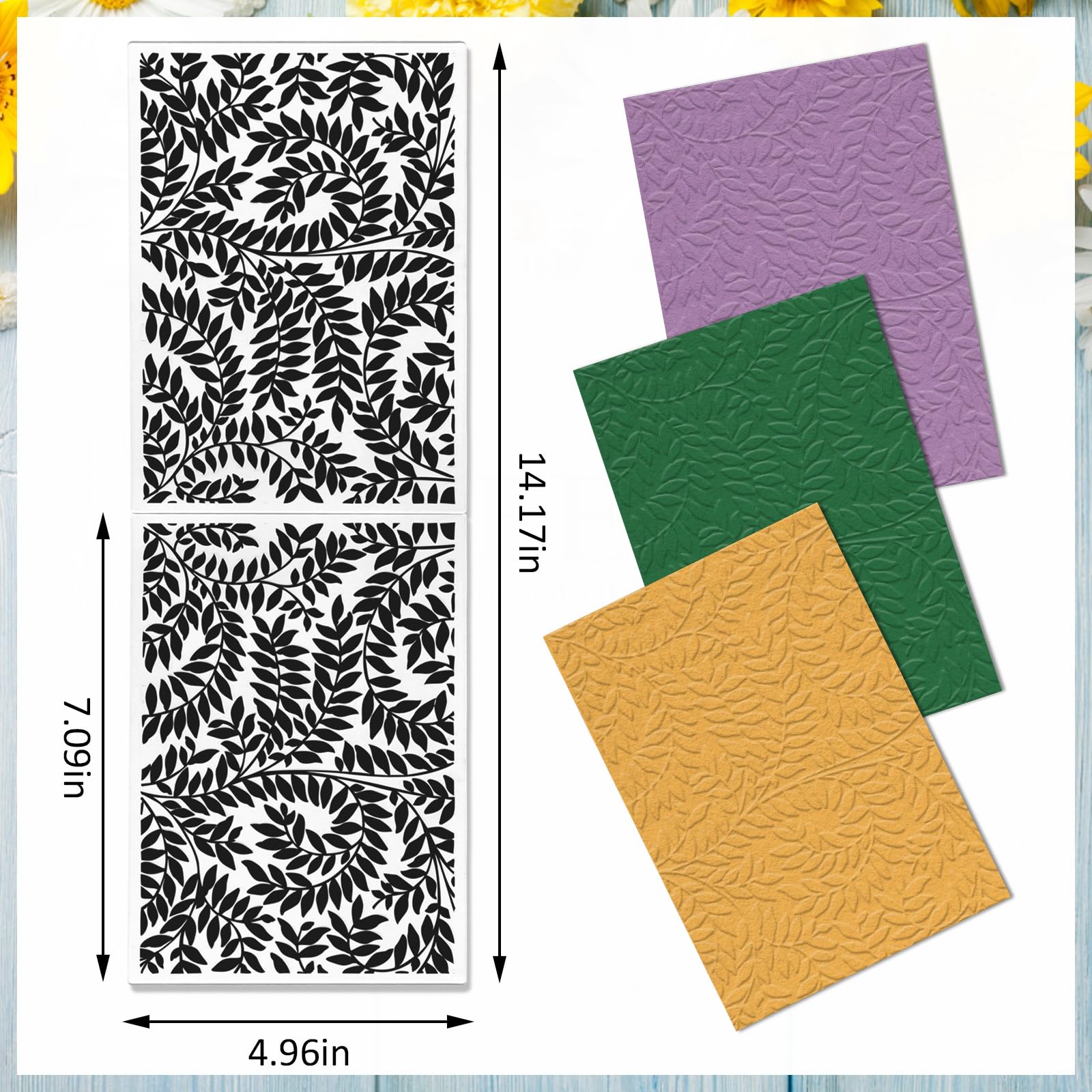 Estivaux 3D Textured Leaves Embossing Folders for Card Making, Leaf Lace Plastic Embossing Folders Plants Leaves Embossing Folder Craft Card Template for DIY Scrapbooking