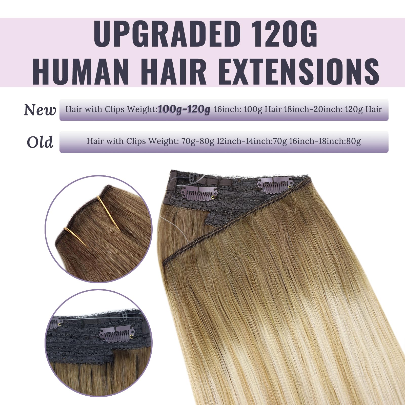Fshine Filo Invisibile Capelli Veri Dei Capelli Umani Reale 127G 18 Pollici Extension Capelli Veri Castano Medio Che Sfuma Nel Biondo E Nel Biondo Wire Capelli Veri Remy Lisci #6/27/60