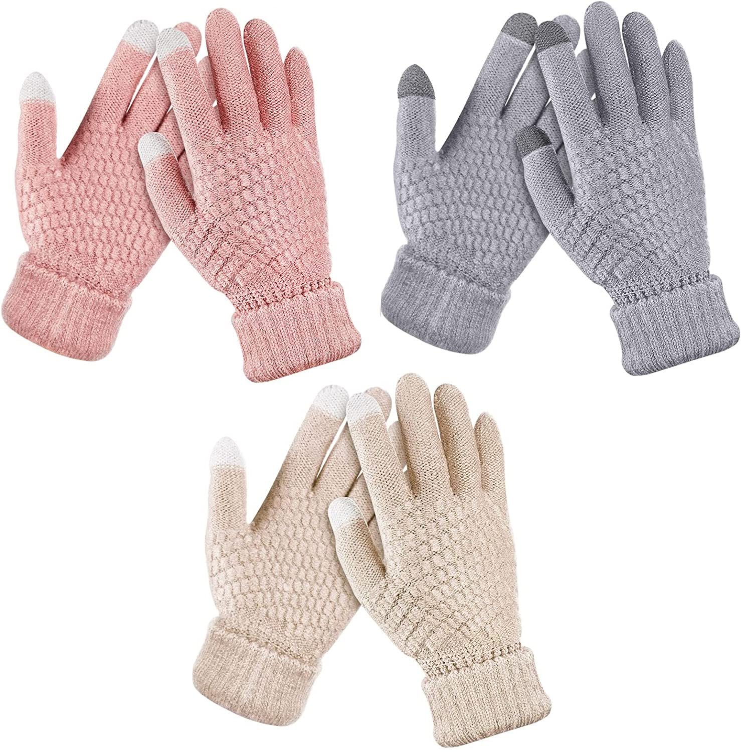 ANESHA Women's Winter Touchscreen Gloves - Warm Fleece Lined Knit Gloves - Elastic Cuff - Pack of 3 (Multi color)-image-35