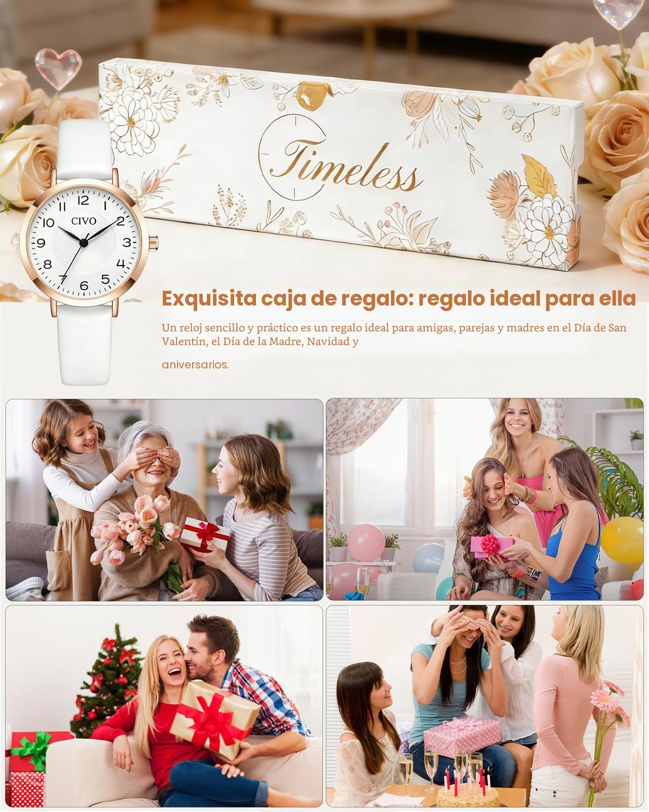 CIVO Reloj Mujer Fácil de Leer: Esfera Pequeña con Números Arábigos Agujas para Uso Diario - Analógico Cuarzo Reloj de Pulsera con Correa de Cuero - Regalo para Ella
