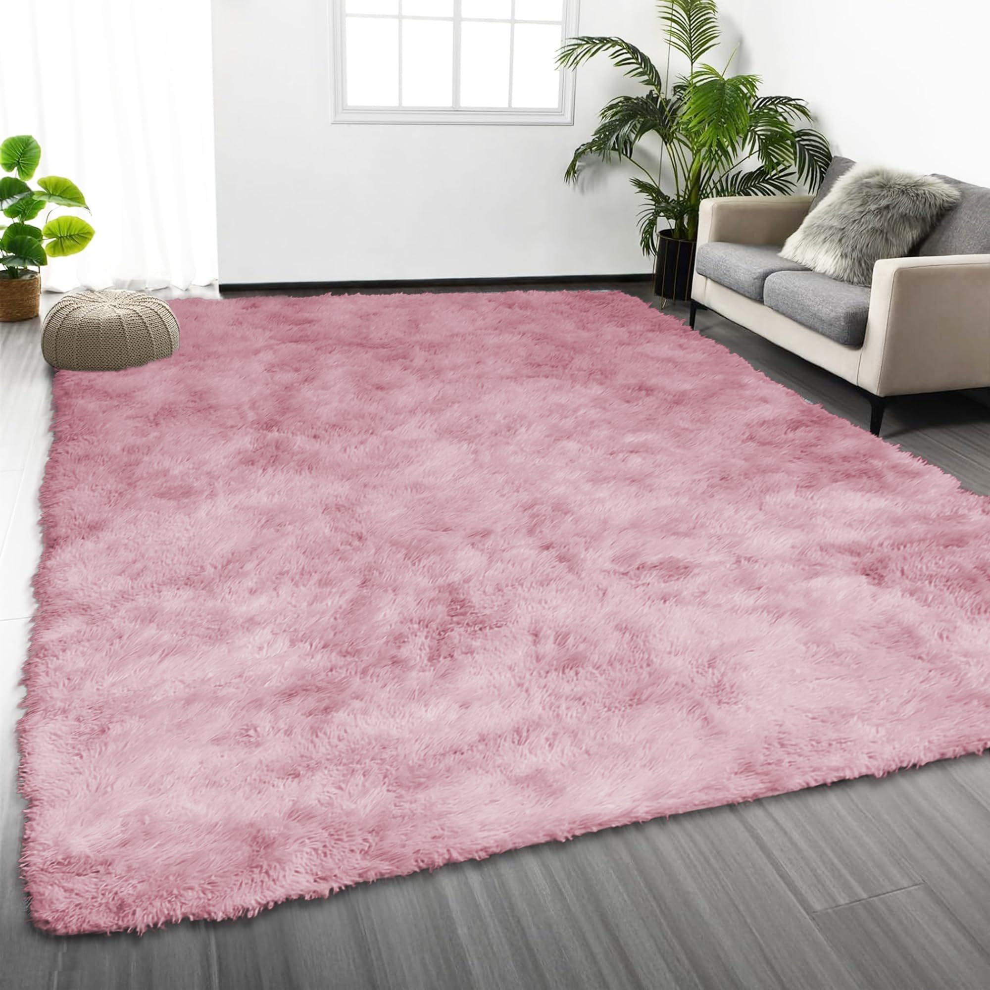 Oxford Homeware Rugs Living Room Large 160x230 cm – Tie-Dye Pink Lilac Area Rugs for Bedroom Non Slip – Modern Super Soft Plush Carpets Fluffy Shaggy Rug for Lounge - Non Shedding Kids Bedside Rug — image 1