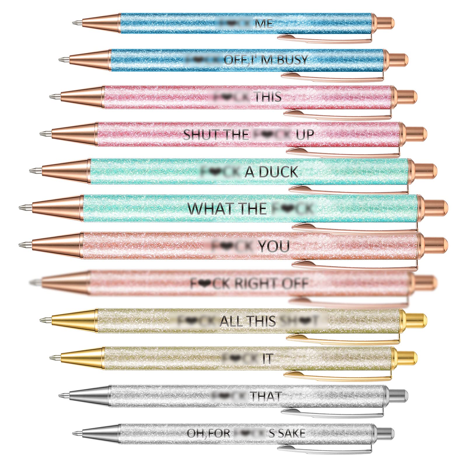 Jeyiour 12 Pcs funny pens for adults Fancy Inspirational Glitter with Motivational Messages Cute Pens for Office Women Girls Gifts(Assorted Colors,Funny Style)