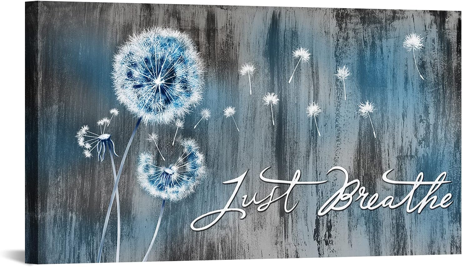 DuoBaorom White Dandelion Print on Canvas Wooden Wall Art 20x36 Just Breathe Sign Bedroom Decor