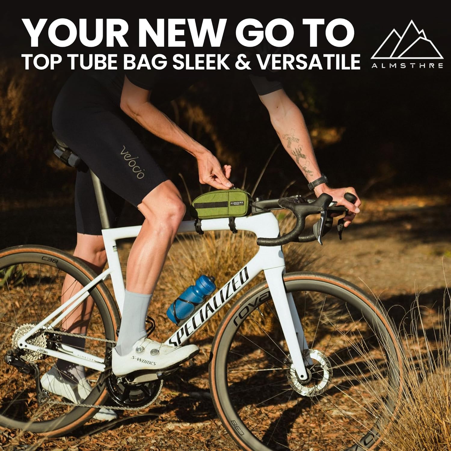 ALMSTHRE Top Tube Bag 8'' x 2'' x 3'' | Waterproof, Secure & Stable – Universal Bike Storage with Versatile Mounting – Fits Essentials | Adventure-Ready Cycling Gear