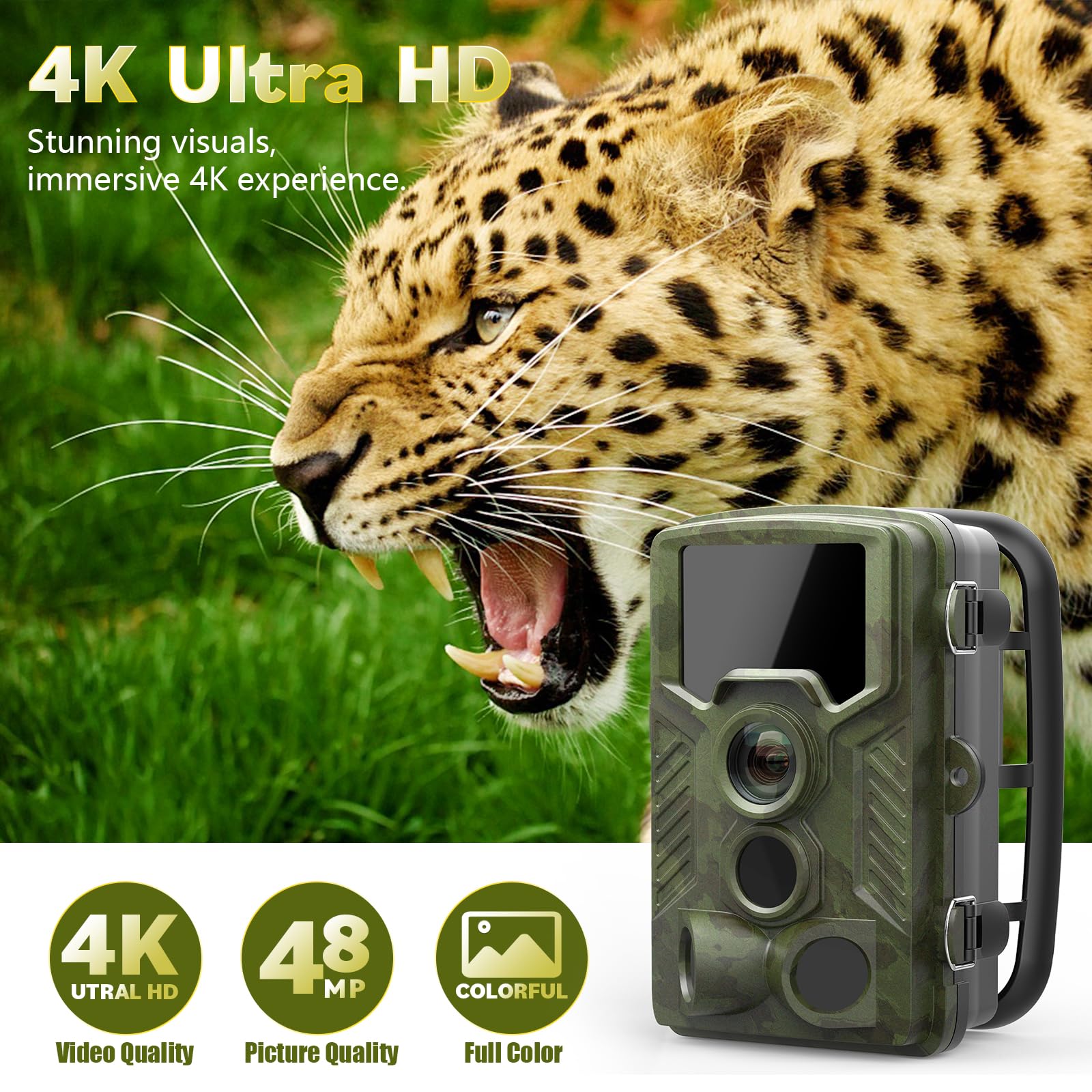 Coolife Wildkamera 4K 48MP – Mit Nachtsicht, 35m Auslöseentfernung, 0,1s Trigger, Inkl. 32GB SD-Karte