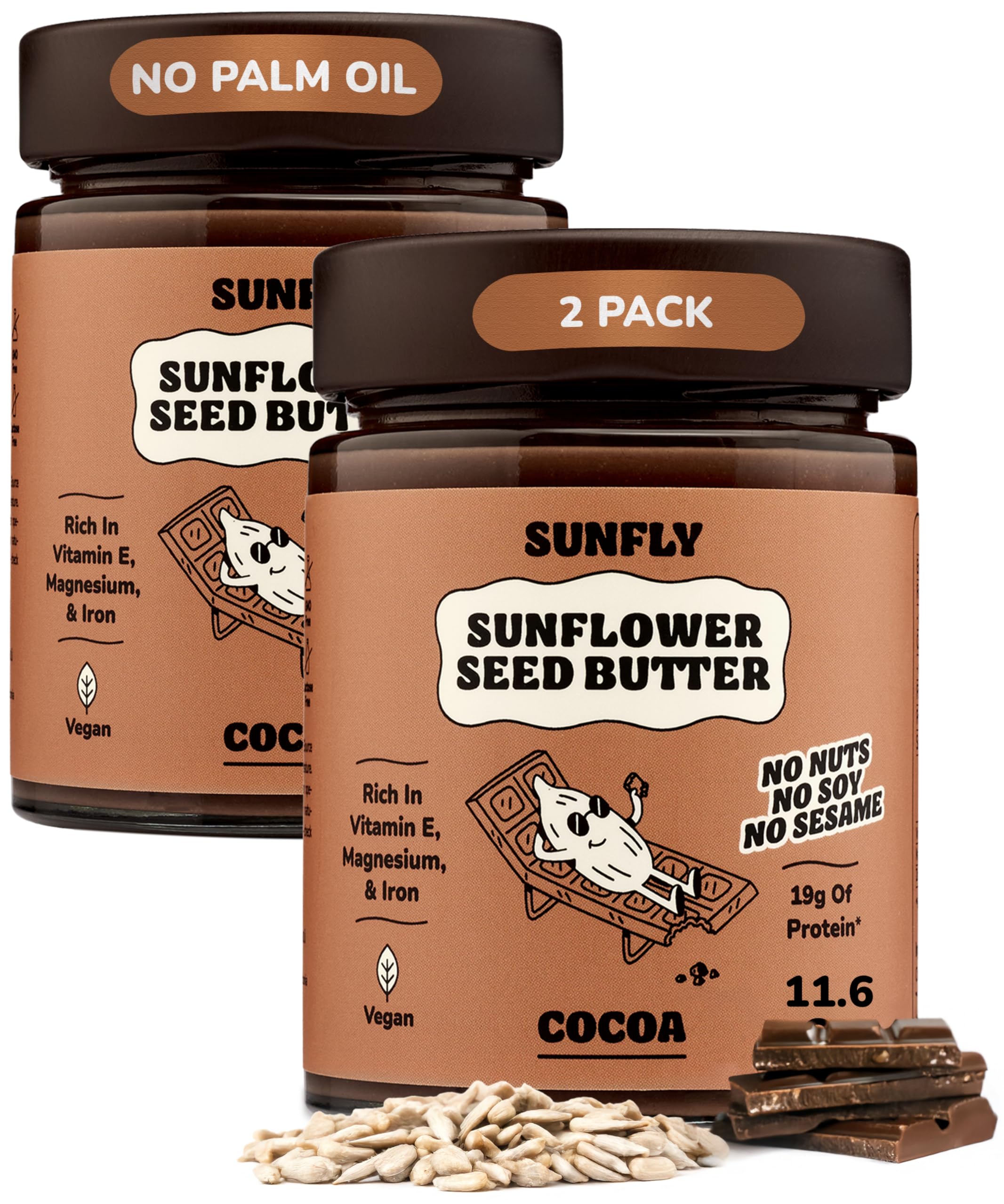 SUNFLY Protein Chocolate Spread from Sunflower Seeds, Vegan, Nut Free, No Palm Oil, No Soy, Dairy Free, No Lactose, Rich in Vitamins and Minerals (2x330g)