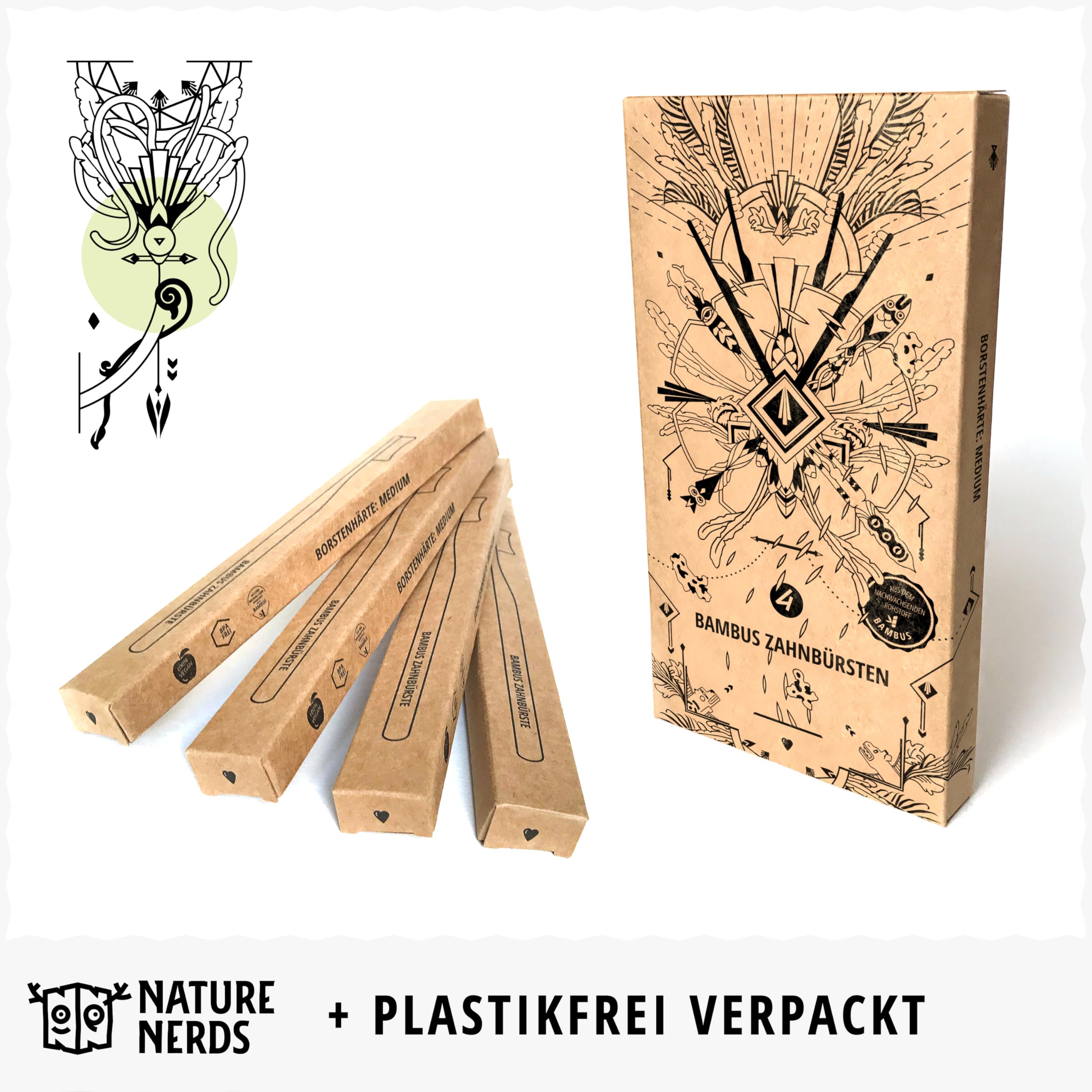 Nature Nerds - Bambus-Zahnbrsten im Set (4er Pack) / Hrtegrad: Mittel/aus  dem nachwachsendem Rohstoff Bambus : Amazon.de: Drogerie & Krperpflege