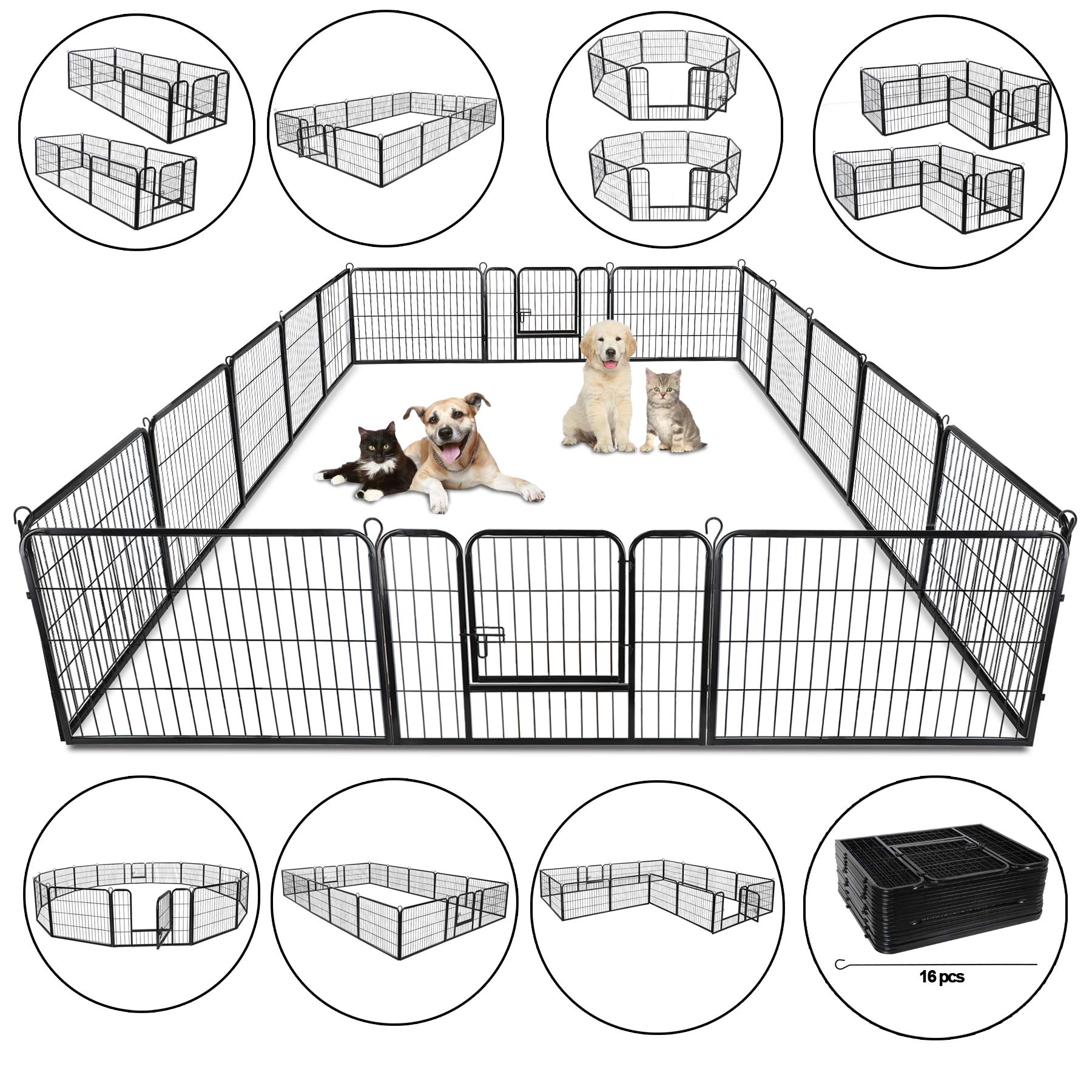 ZENSTYLE 24” Tall Foldable Heavy Duty Metal Pet Playpen 16 Panels Dog Puppy Cat Exercise Fence Barrier Kennel for Outdoor & Indoor