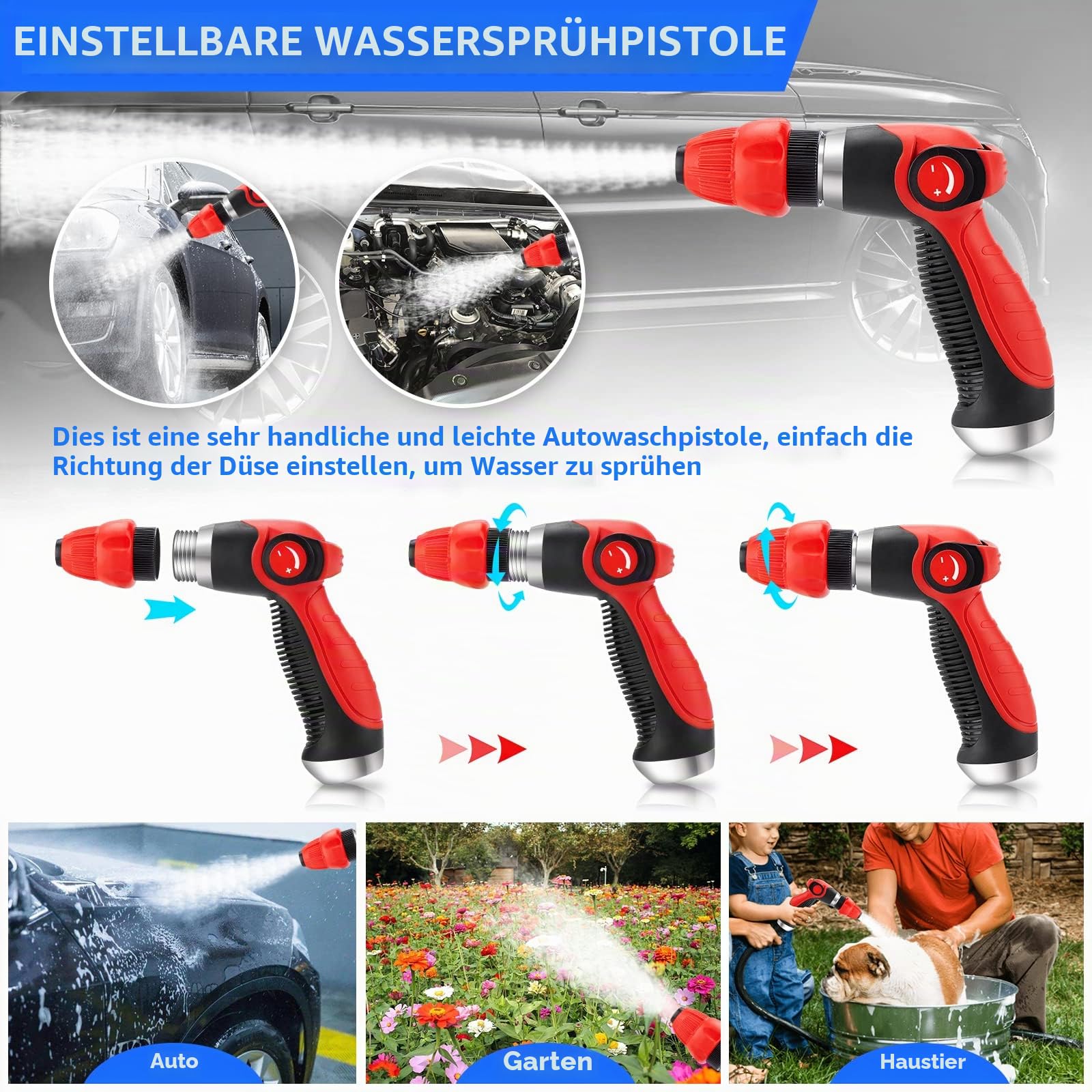 16 IN 1 Schaumpistole Autowäsche, Schaumkanone, verstellbarer Schlauchwaschzerstäuber mit 2,5 bis 6 Balken, mit Düsen,Waschhandschuh und Handtuch, geeignet für die Autoreinigung und den Gartengebrauch