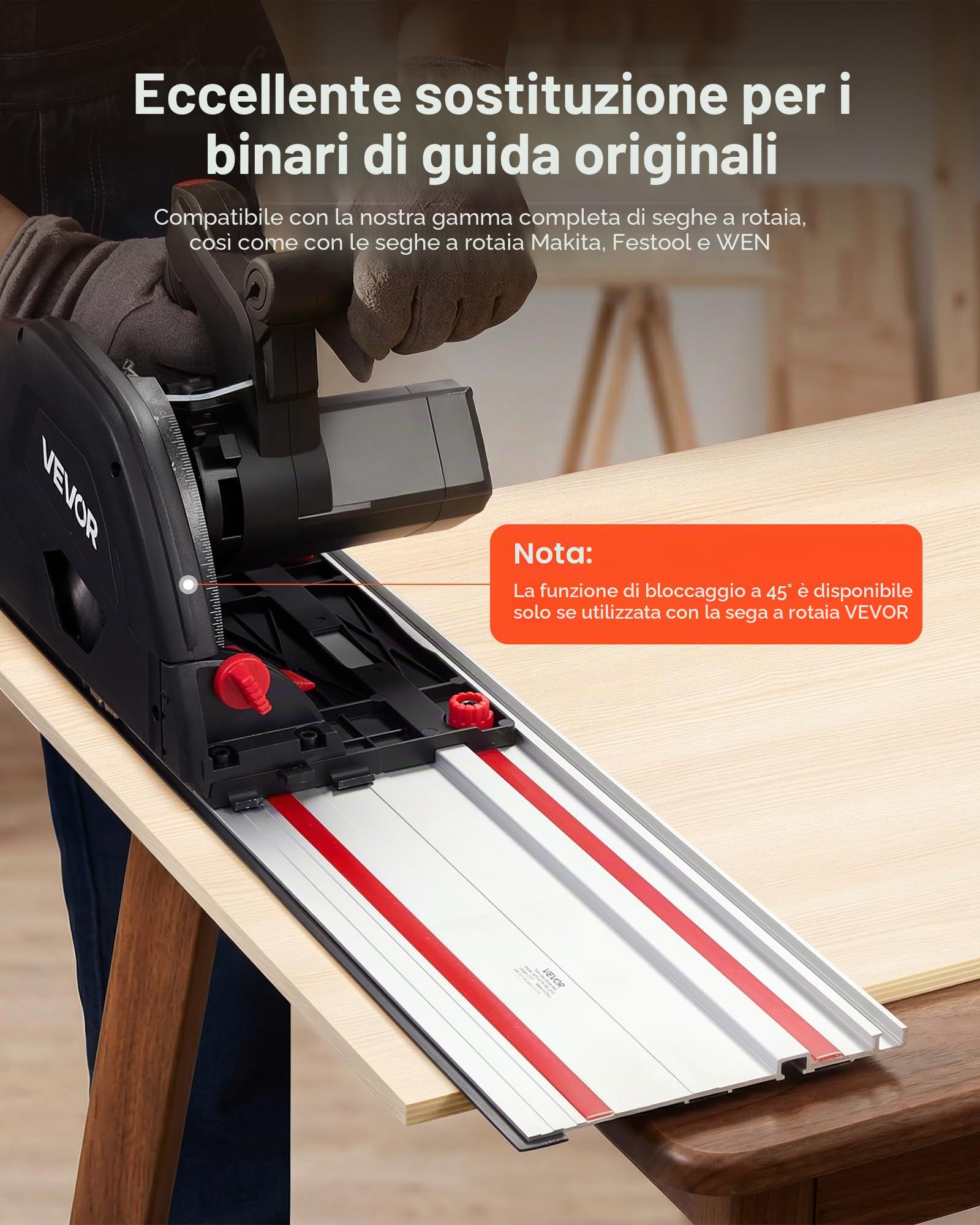VEVOR Binario di Guida per Troncatrice Circolare Lunghezza Guida 698,5 mm Set 4 Guide in Alluminio 3 Connettori, Set di Guide per Seghe Circolari per Lavorazione del Legno per Fai-da-te Falegnameria