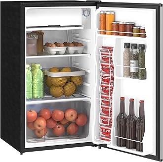 HOMCOM 3.2 Cu.Ft Mini Fridge with Freezer, Single Door Compact Refrigerator with Adjustable Thermostat, Shelf and Reversible Door for Bedroom, Dorm, Home Office, Energy Efficient, Silver