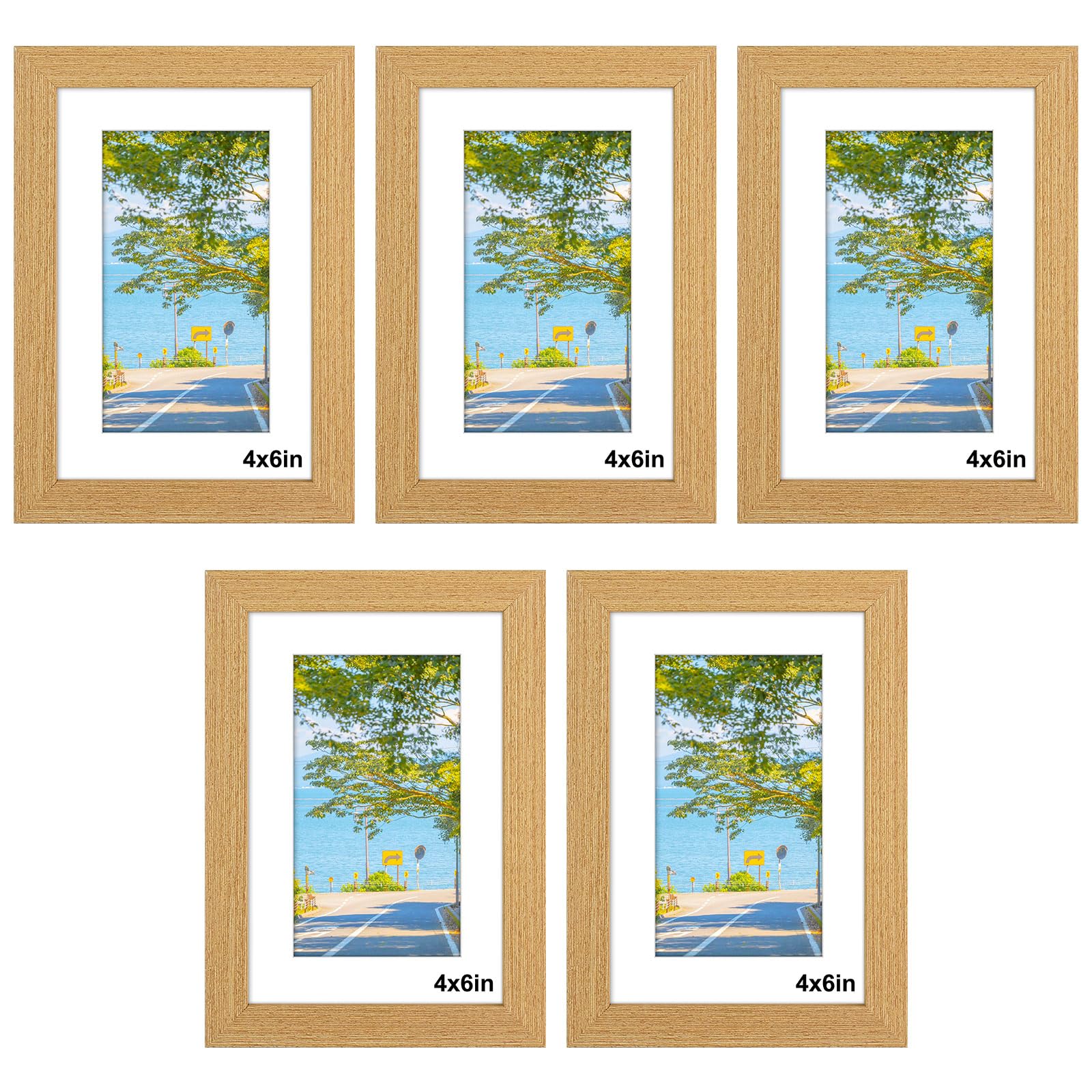 6x4 Photo Frames Wood Effect - 5 Pack 6x4 Picture Frame with Mount, 4x6 Picture Frames for 15x10cm Small Postercard Frame for Wall Mount & Desktop (5, wood, 4X6)