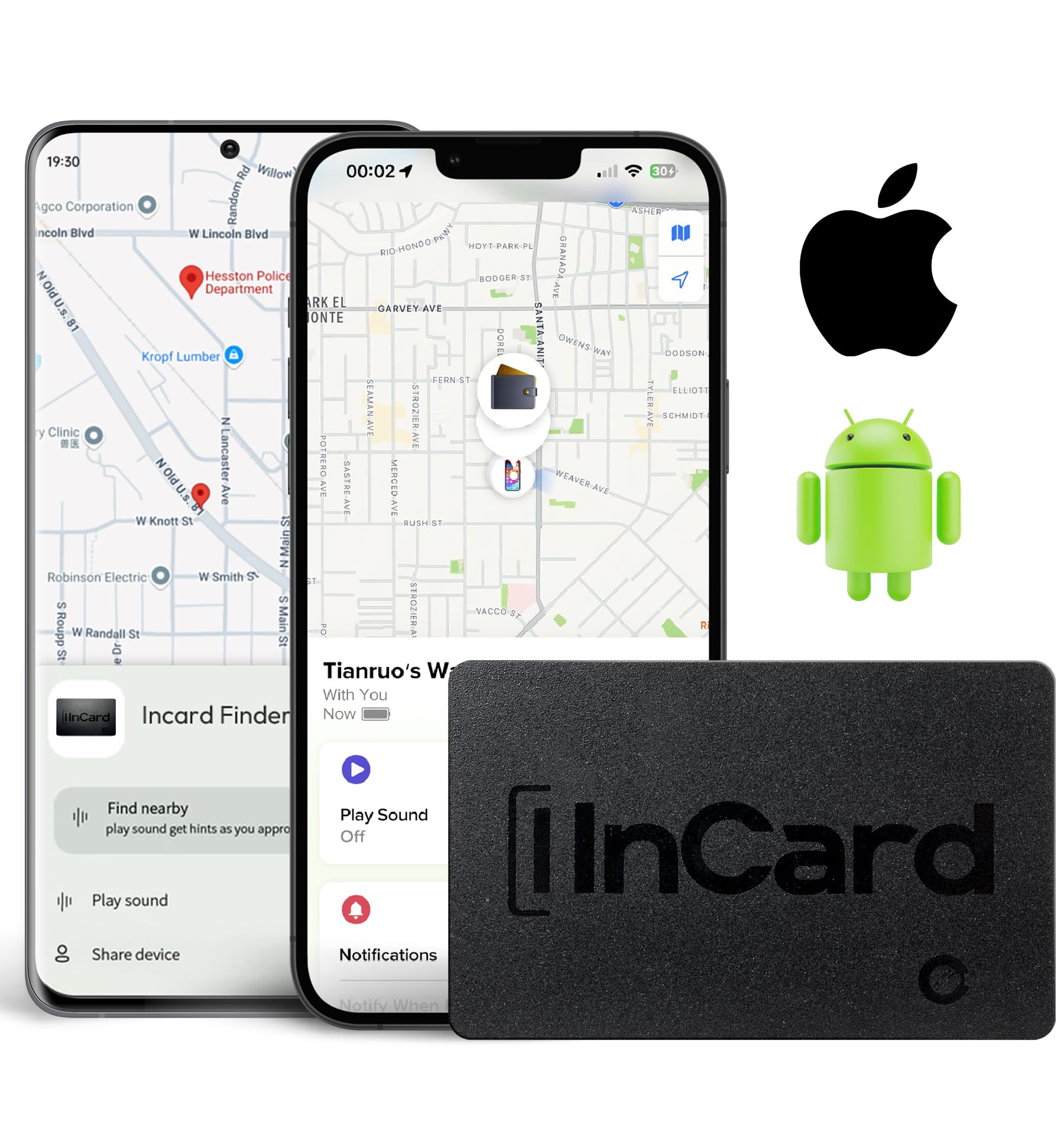 Wallet Tracker Card für sowohl Googles Find My Device als auch Apples Find My, mit 5-jähriger Akkulaufzeit und, wasserdichter Bluetooth-Tracker für Reisepass, Geldbörse, Taschen, 2er-Pack