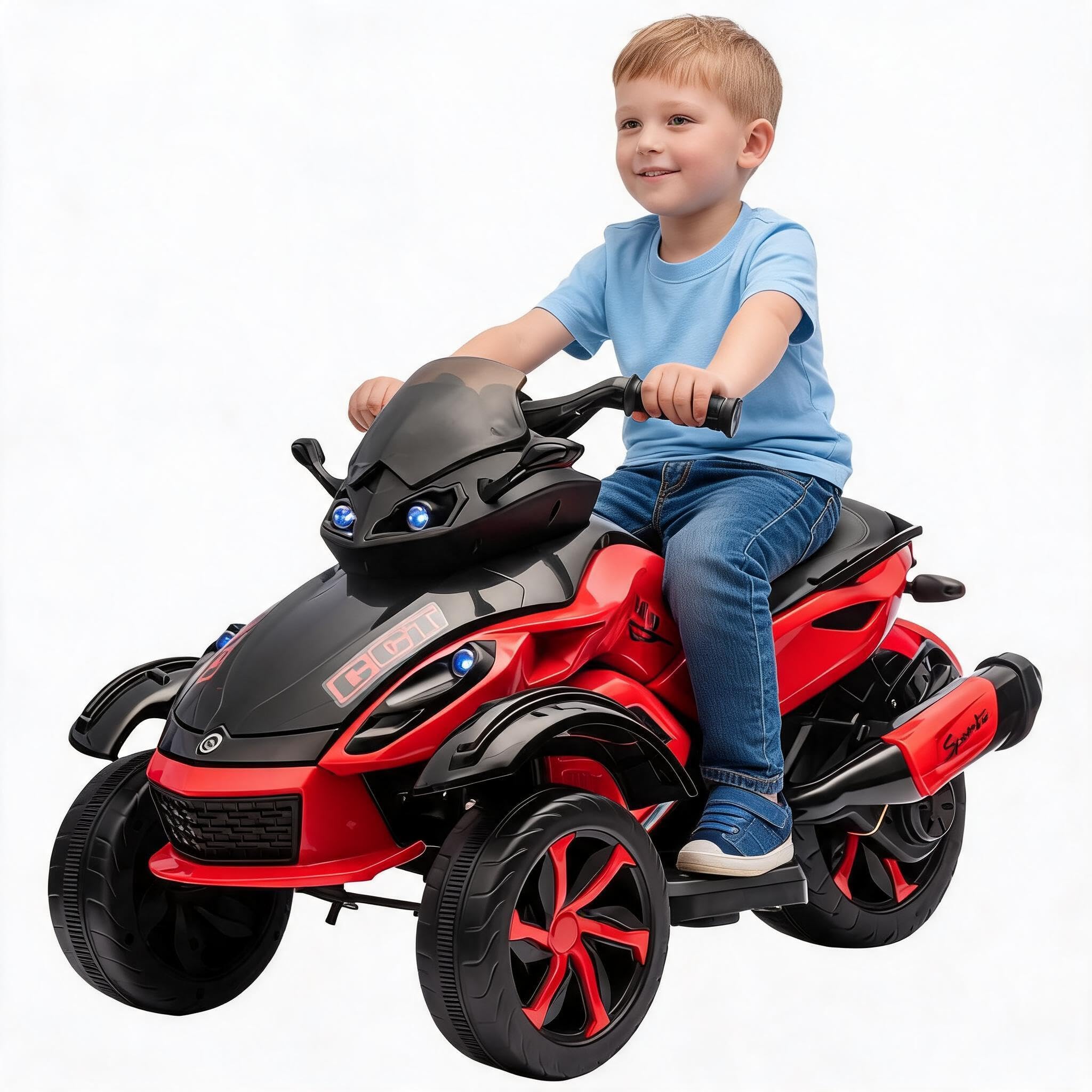 12V Kids Electric Ride on Car, Battery Powered 3-Wheels Motorcycle | 4 MPH Speed Dual Drive Motors 66 Lbs Capacity Toddler Electric Vehicle, Colorful Lights,Music Riding Toy for Ages 3-6