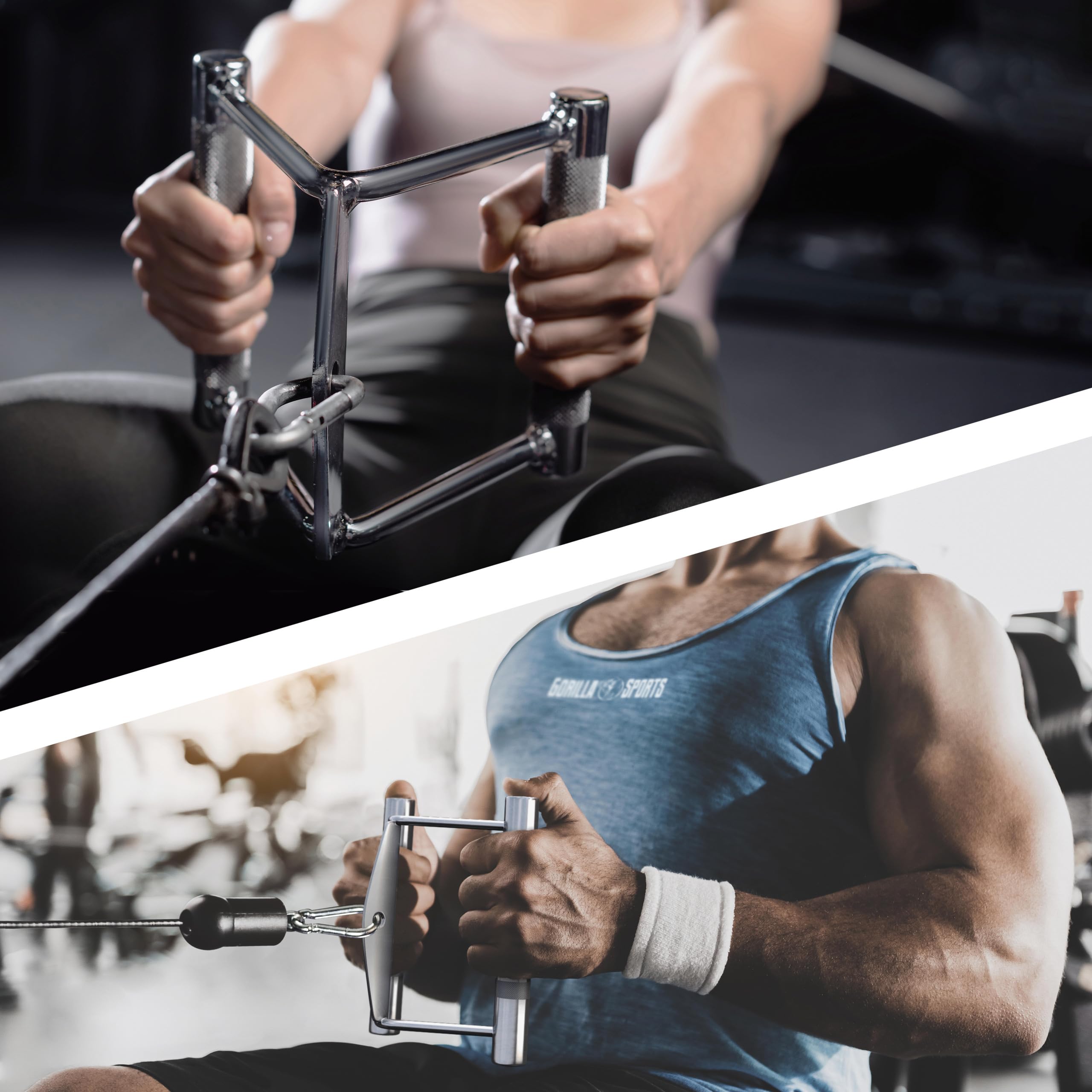 GORILLA SPORTS® Maniglia Parallela - 18,5 cm lungo, Carico Massimo 200 kg, Acciaio Cromato, Impugnatura Doppia Antiscivolo, Zigrinato - Attacco per Cavo, Maniglia per Canottaggio, Tricipiti, Palestra
