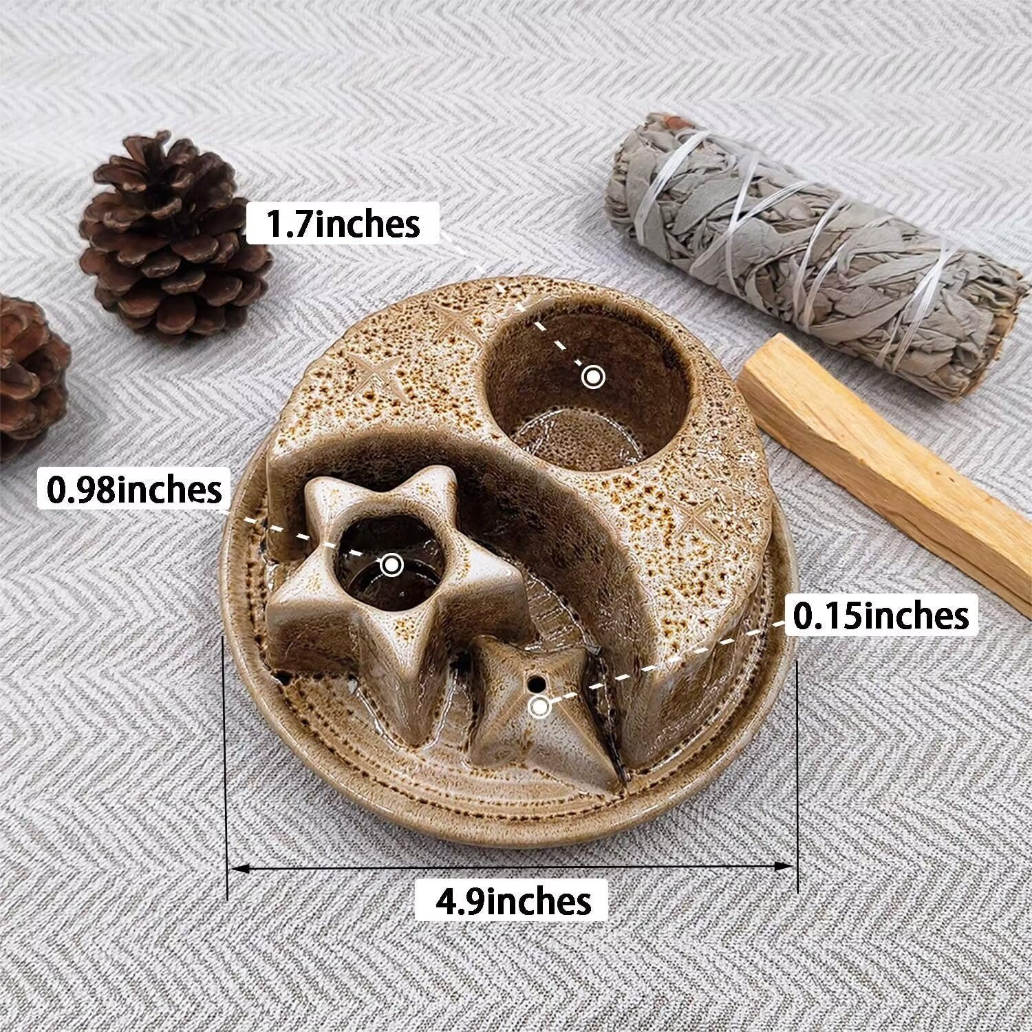 Palo Santo - Soporte para palitos de cerámica para quemar, 4 en 1 para incienso y velas, bandeja colectora de cenizas para meditación, sala de yoga, moteado blanco