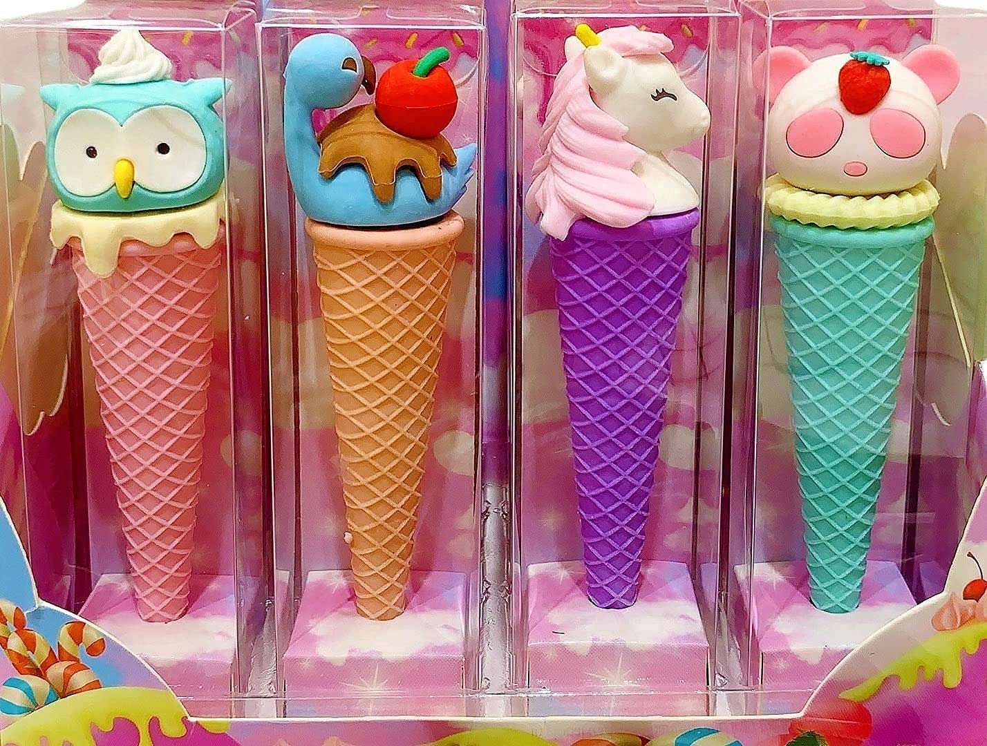 Asera 4 Pcs Icecream Erasers Mini Ice Cream Cone Pop Frozen Treat Erasers for Children Party Favors, School Supplies, for Children Party Favors