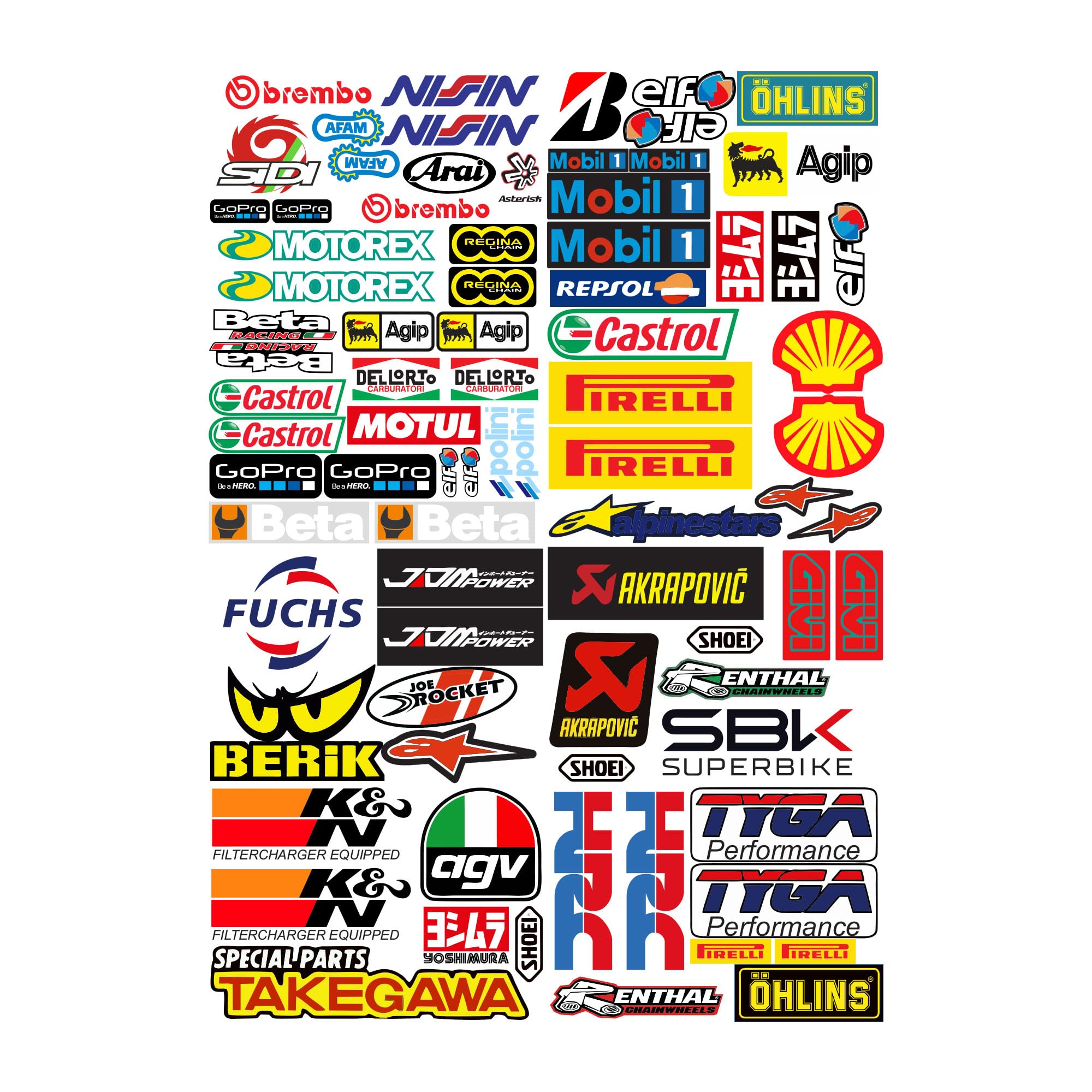GamesMonkey® - Kit autocollants 79 pièces pour vélo, moto et scooter, casque adhésif Motorsport Stickers Convient pour Skateboard Auto Casques Moto Cross