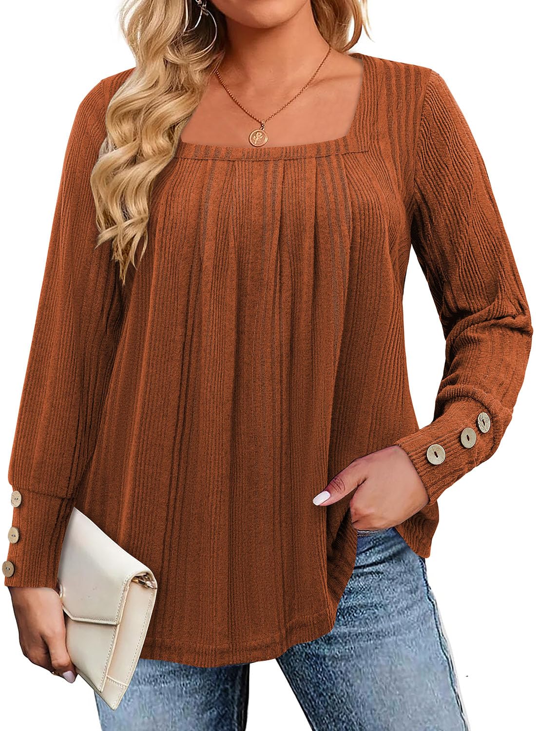 Siddhe Plus Size Sweater Women Puff Long Sleeve Square Neck Tops for Women Casual Loose Knit Tunic Fall