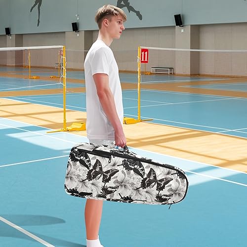 Miniatura 8 de Tenni - Bolsa de raqueta de bádminton para almacenamiento grande, color negro y blanco, mariposa, accesorios deportivos, mochila para tenis,