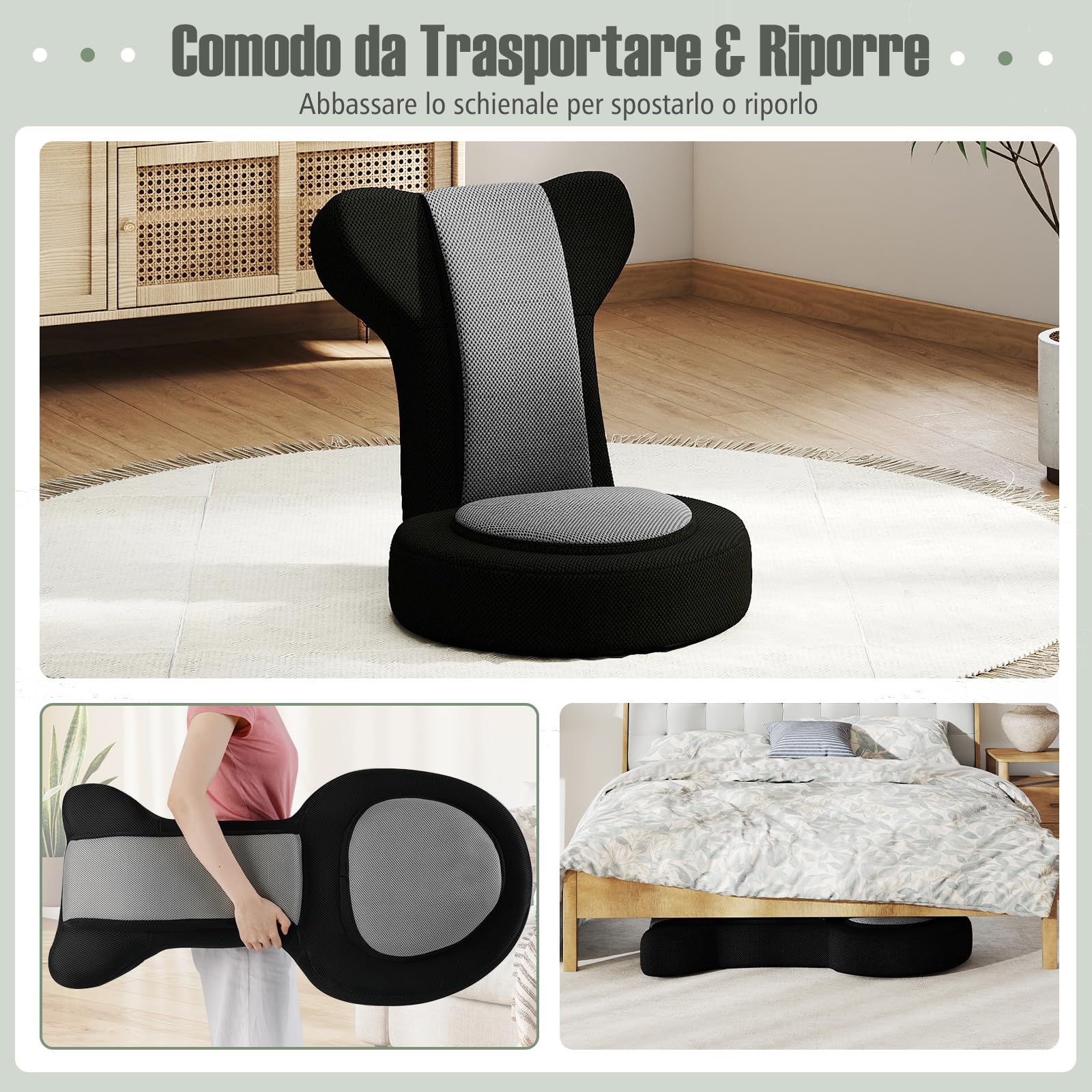 COSTWAY Sedia da Terra, Poltrona Relax con Schienale Regolabili a 14 Posizioni, Sedia da Pavimento Pieghevole, per Camera da Letto e Salotto (Grigio)