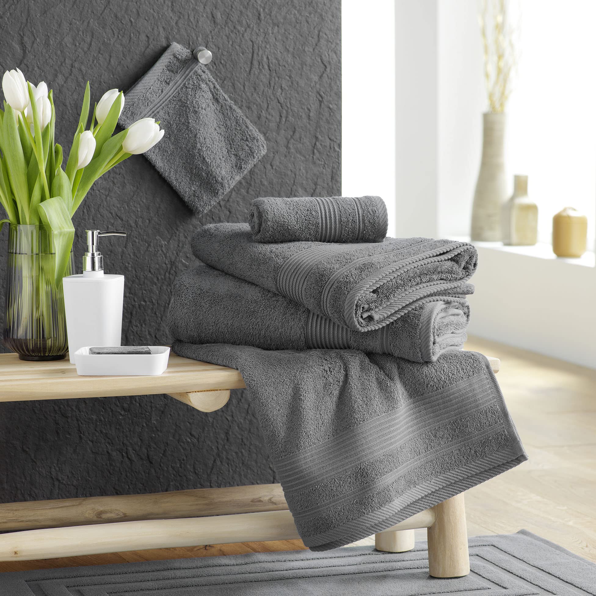 Douceur d'Intérieur Toilet Towel, Cotton, Anthracite, 50 x 90 cm, Charcoal - Image 3