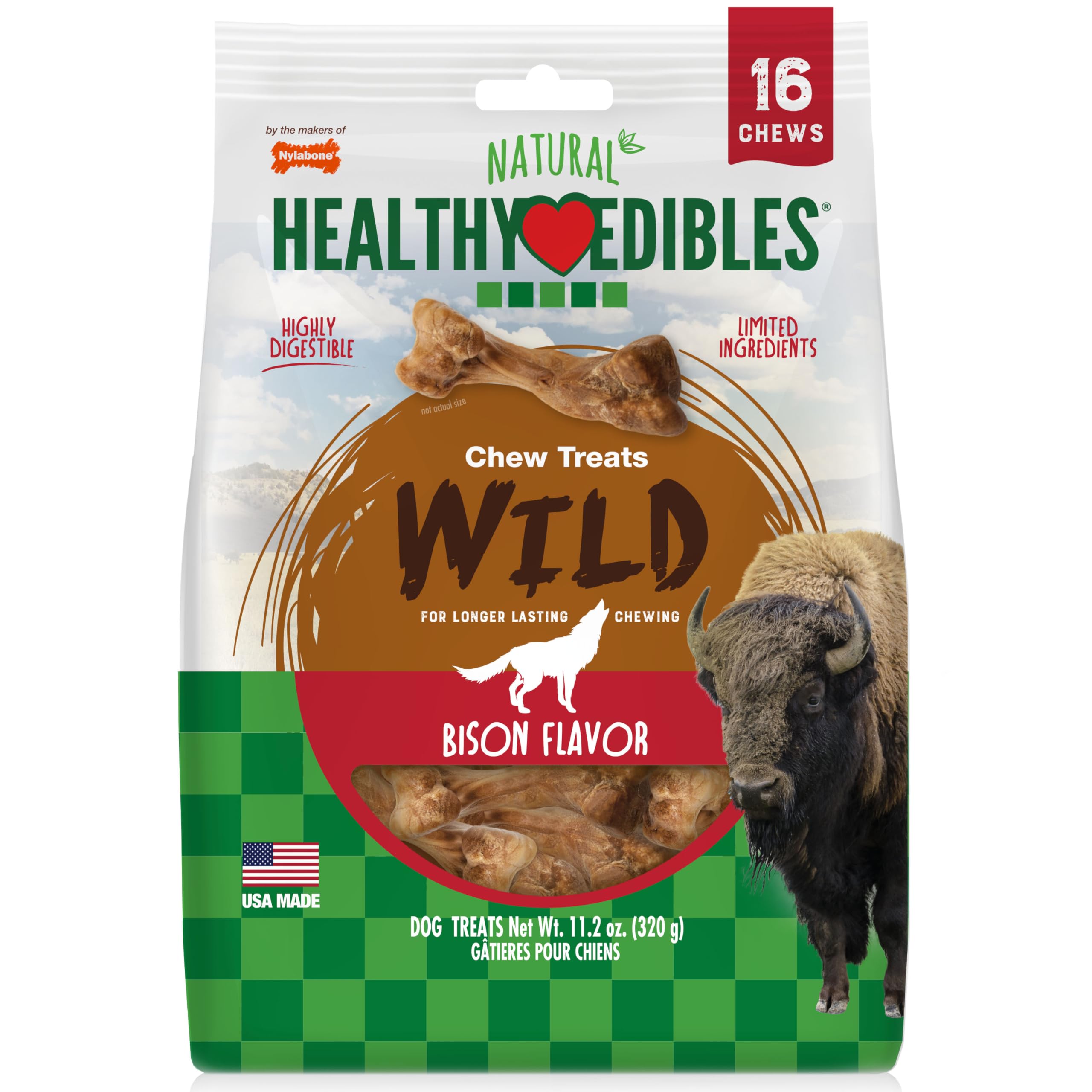 Nylabone Healthy Edibles Wild Dog Treats, Bison Flavor, Small, 16 Count