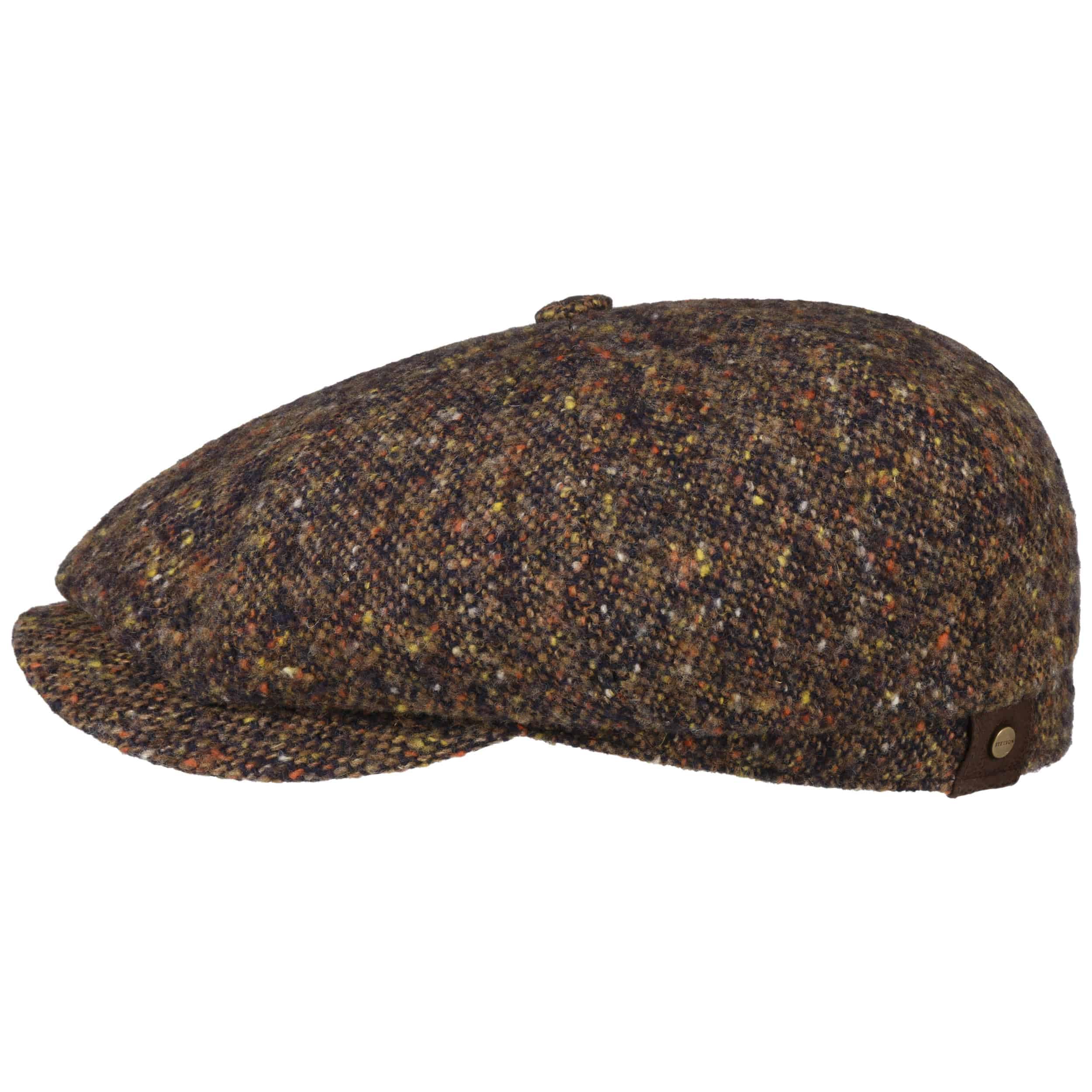 Stetson Hatteras Donegal Peaked Cap for Ladies/Men - Made in the EU - Made from 100% Virgin Wool - 100% Cotton Lining - Color Variety - Flat Cap for Autumn/Winter Brown-Blue