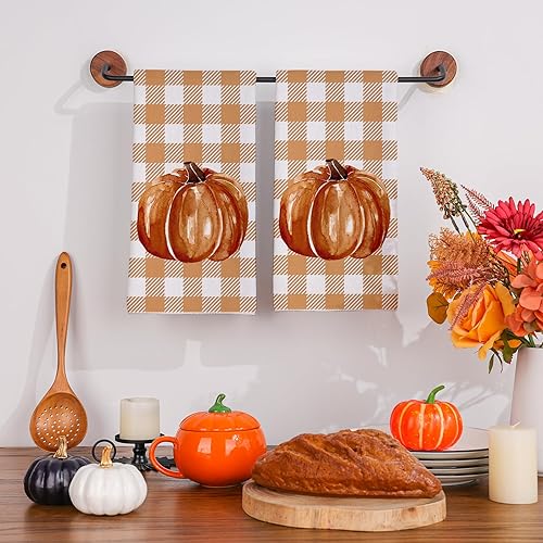Miniatura 8 de Siilues Juego de 2 toallas de cocina de otoño, 18 x 26 pulgadas, decoración de otoño para el hogar, paños de cocina de calabaza, decoraciones de